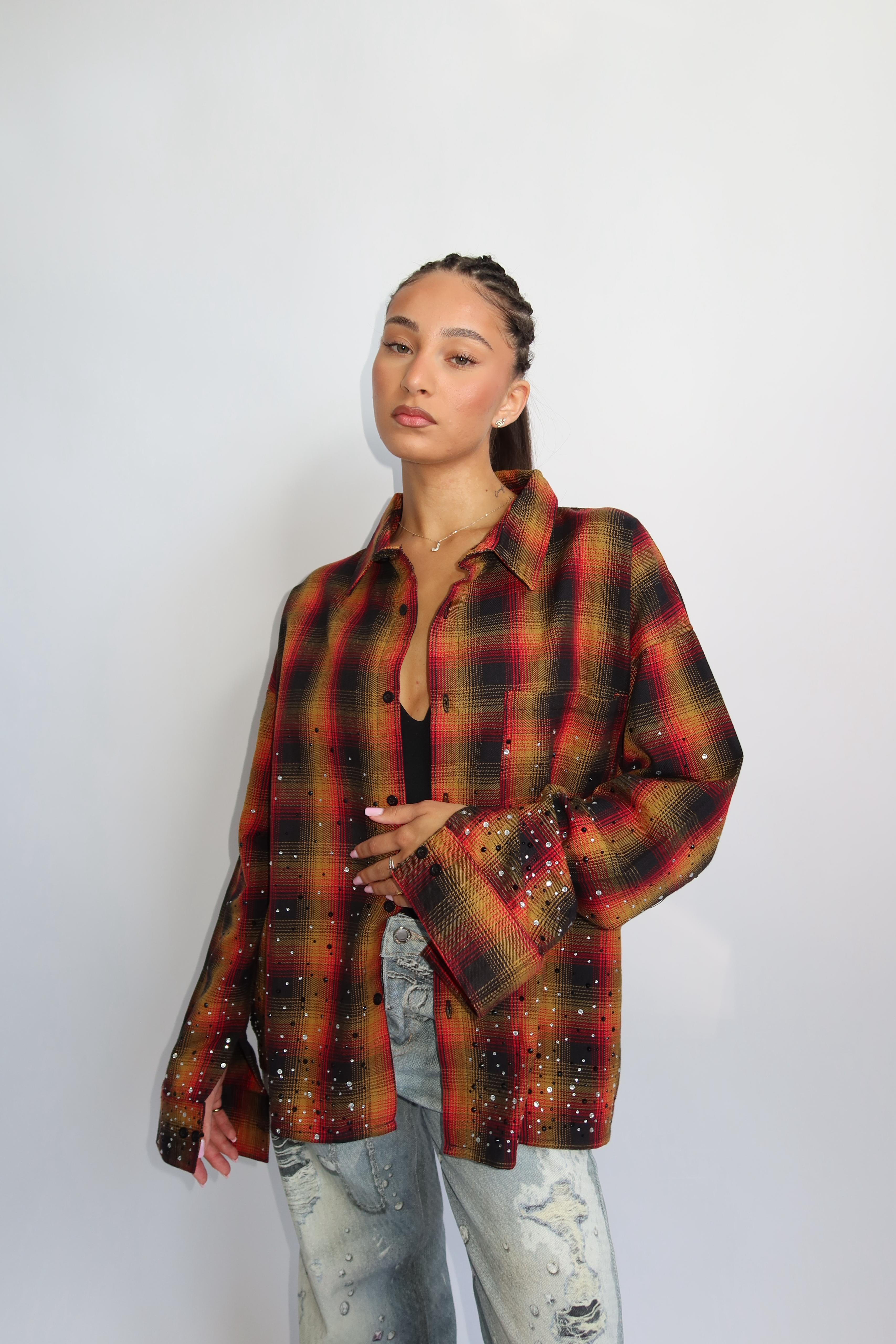 EXCLUSIVE CHECKED RHINESTONES SHIRT