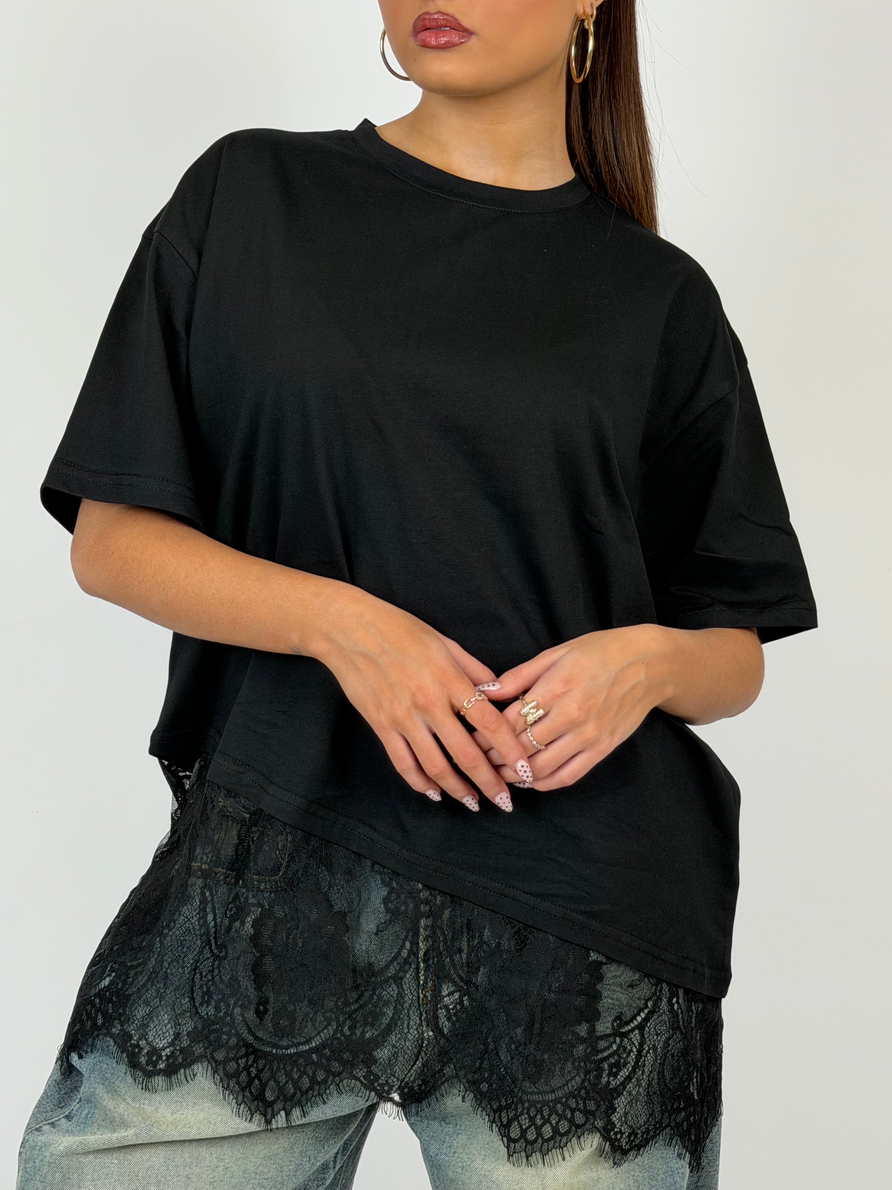 LOLA LACE 2 IN 1 TEE BLACK