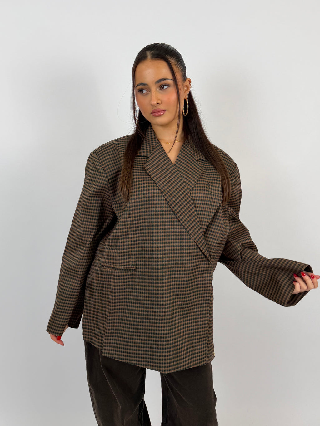 OVERSIZED BLOCKED DAD BLAZER CHOCO