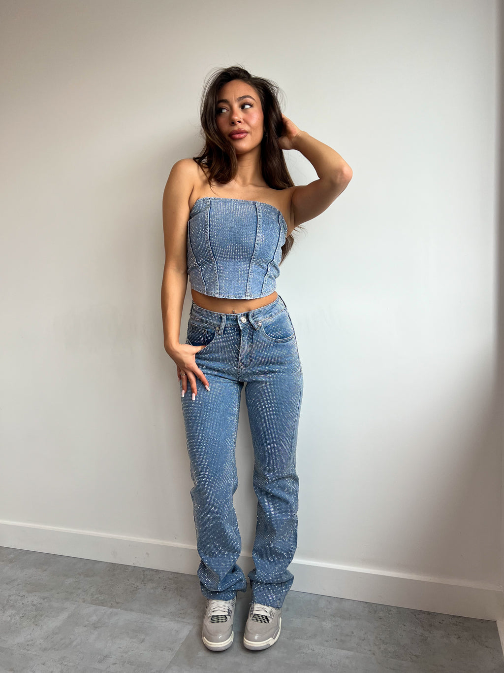 ALL OVER RHINESTONE CORSET BLUE