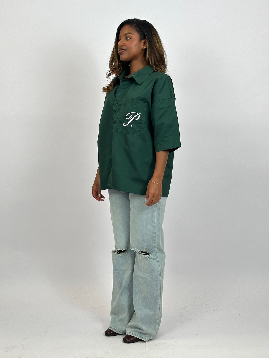 PRIORITY AMSTERDAM BOYFRIEND BLOUSE GREEN/WHITE