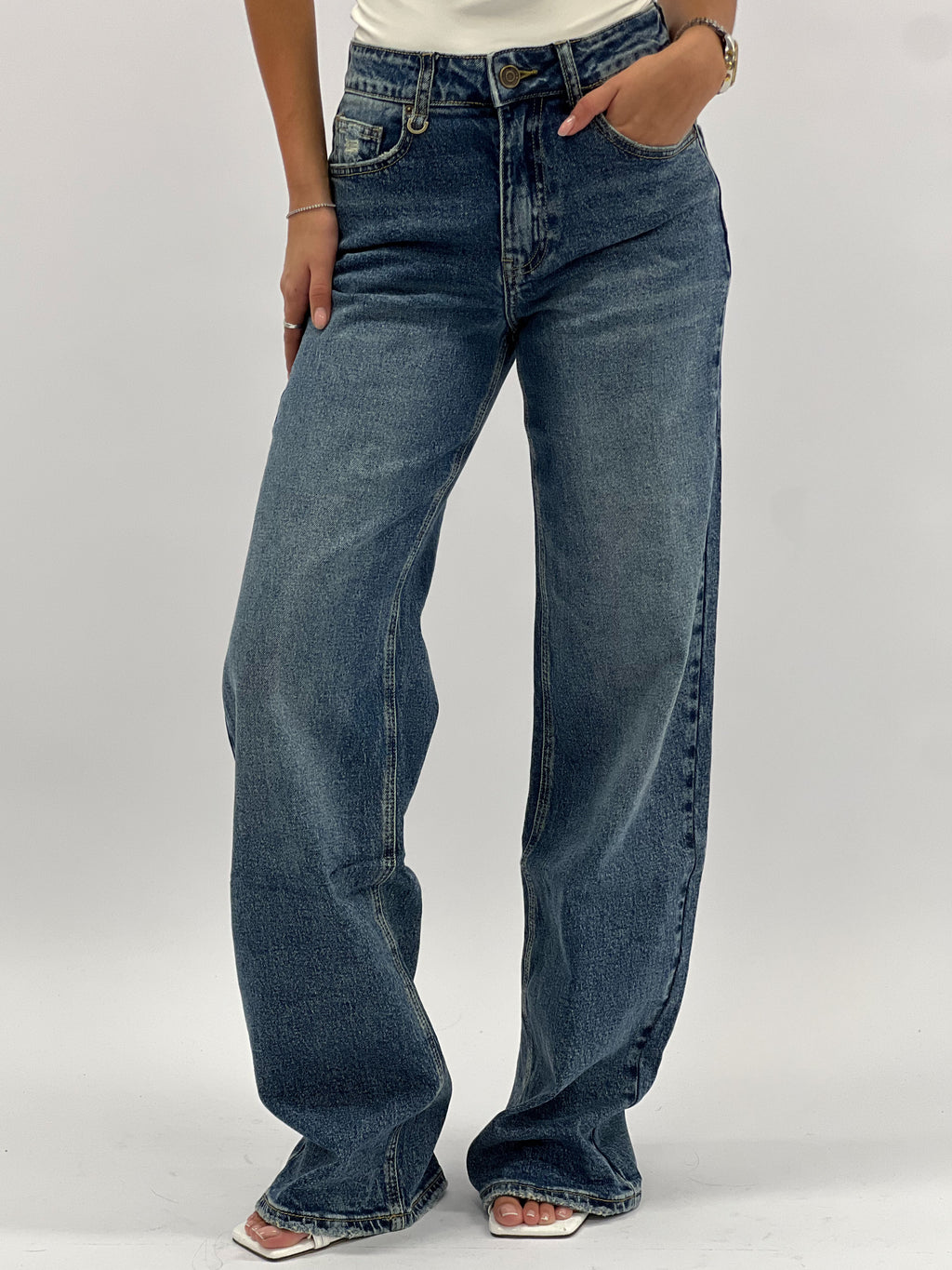 MID WAIST STRETCH WIDE LEG RICH BLUE