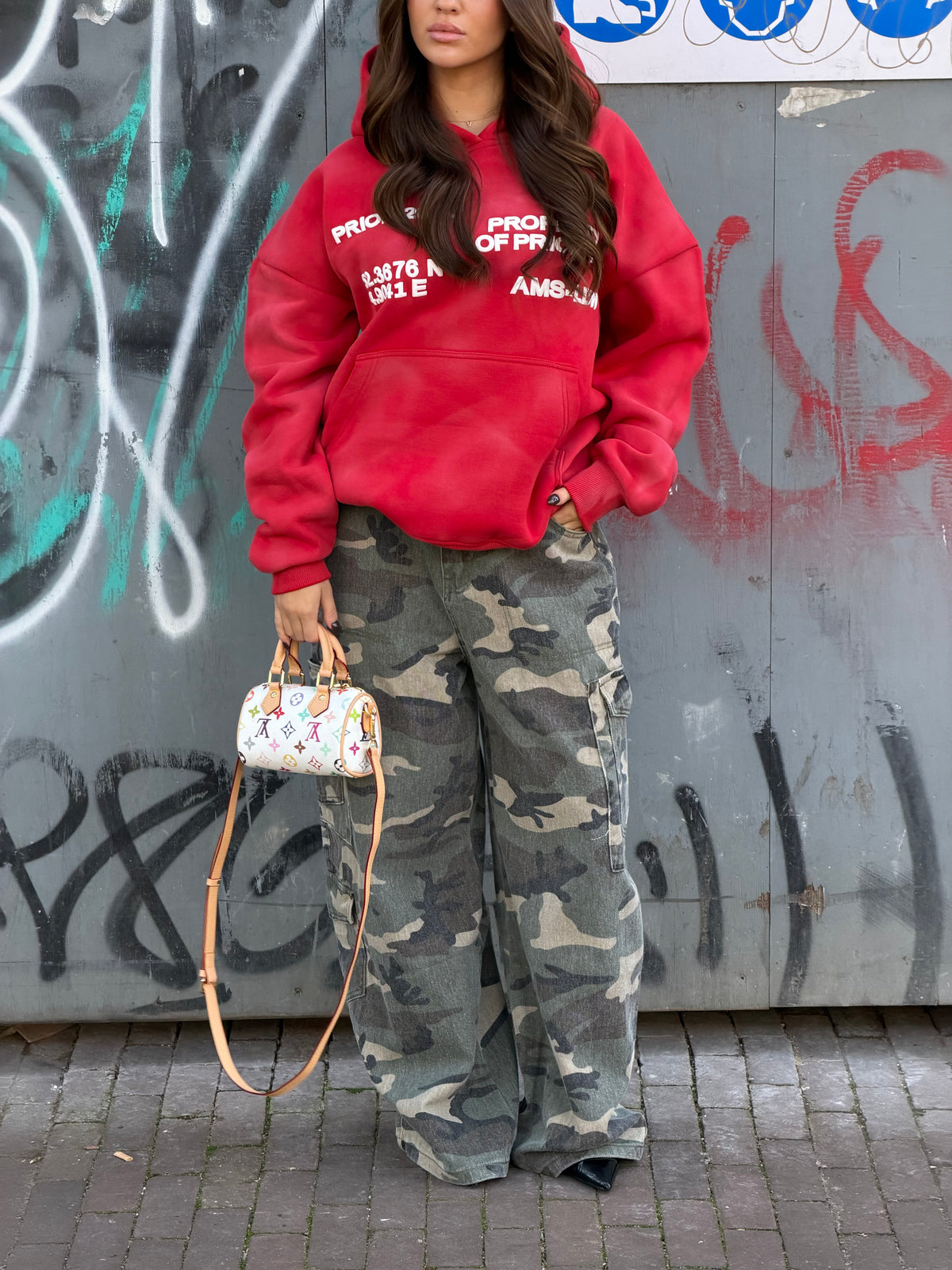 PRIORITY WASHED HOODIE RED