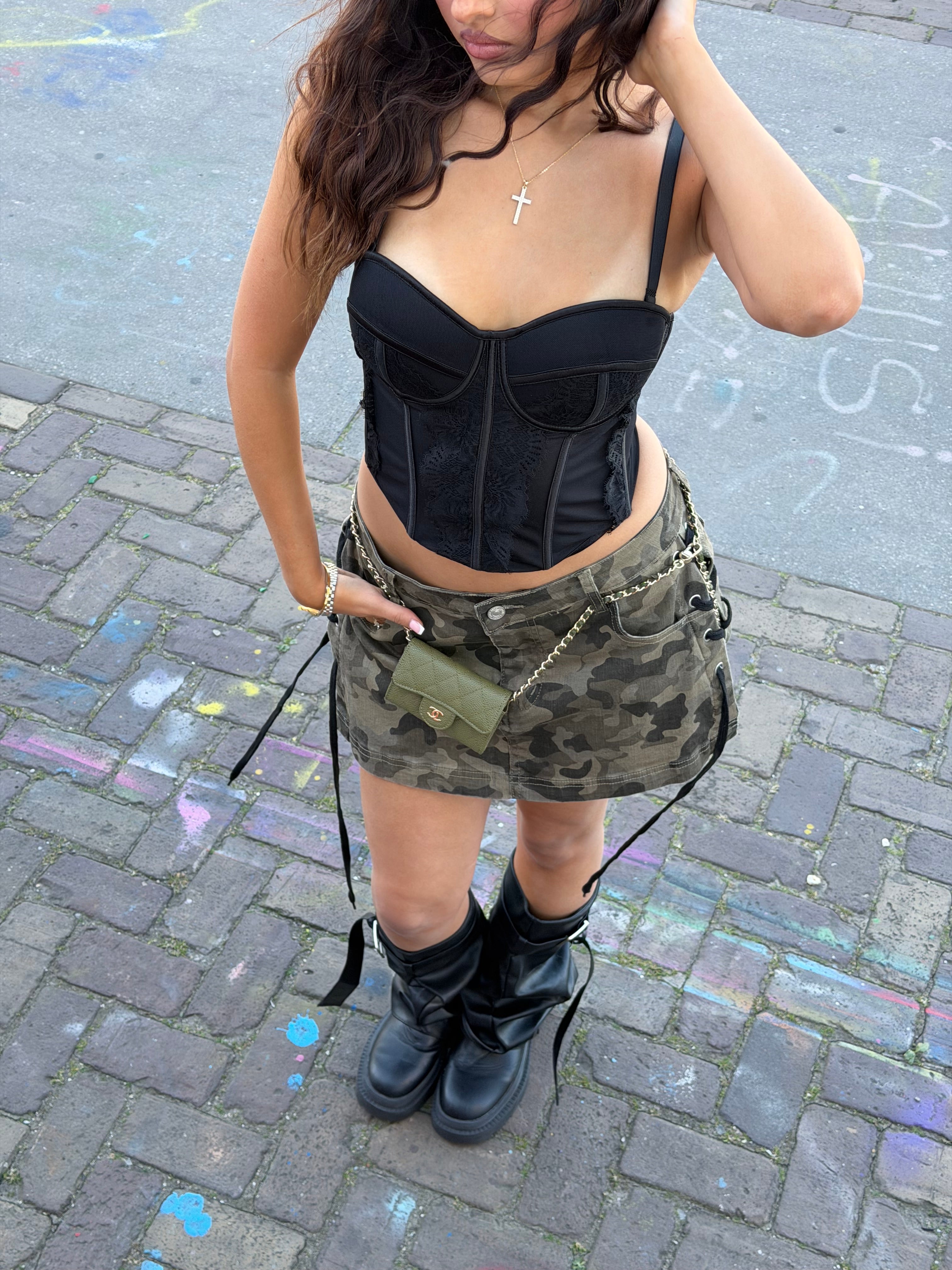 ANGIE ARMY TIE UP SKIRT