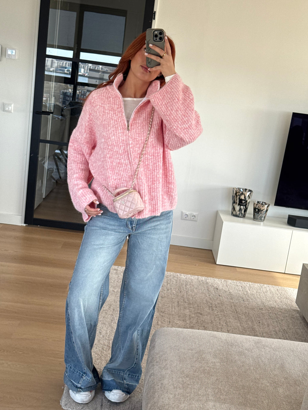 ZIP CARDI PINK