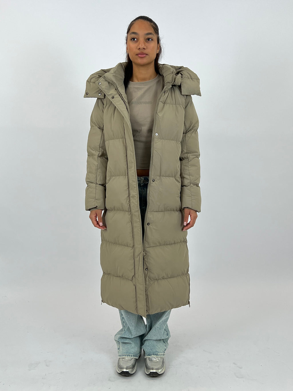LONG ZIPPER PUFFER COAT TAUPE 7580