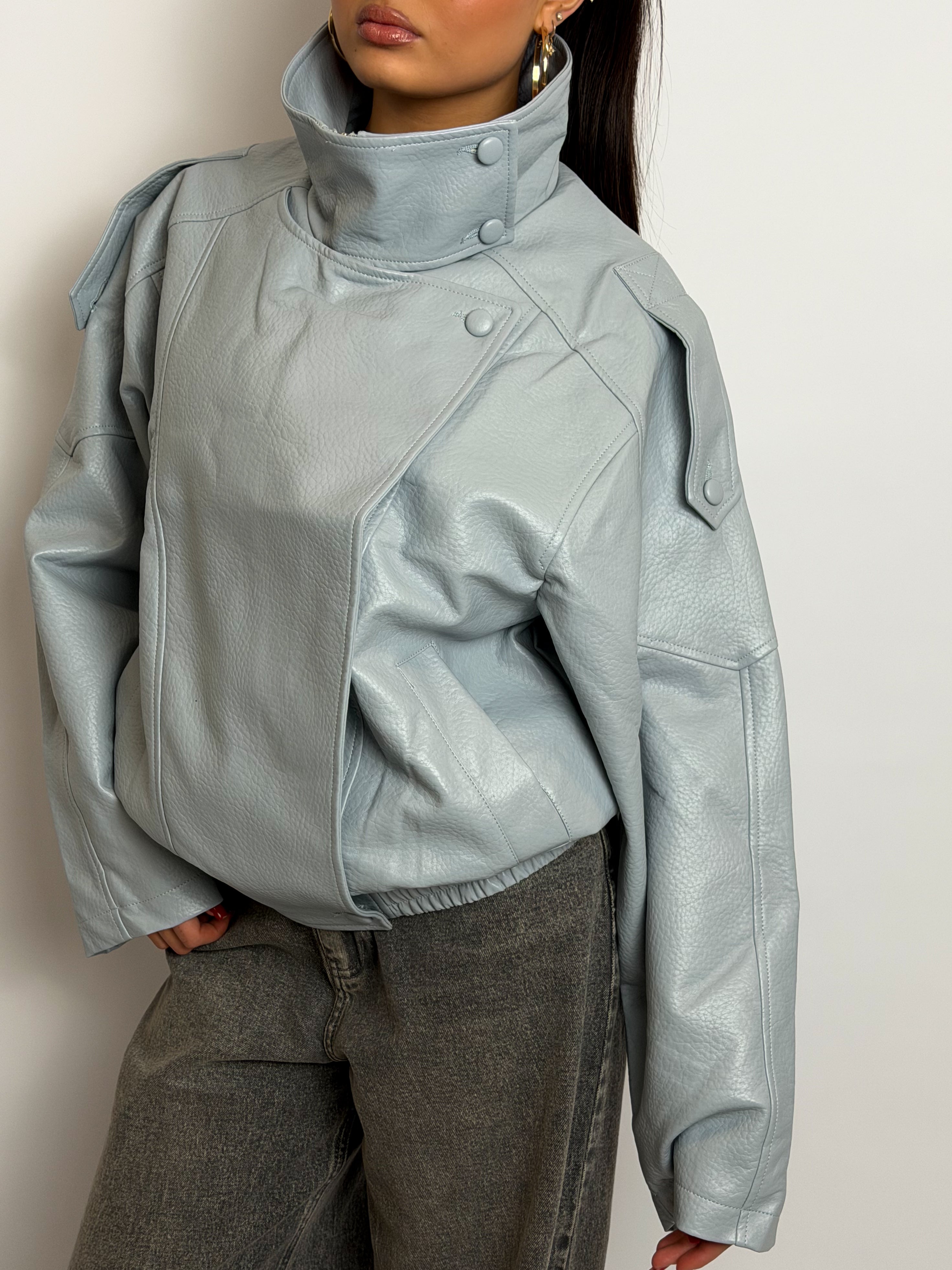 LAURENT ICE BLUE LEATHER JACKET