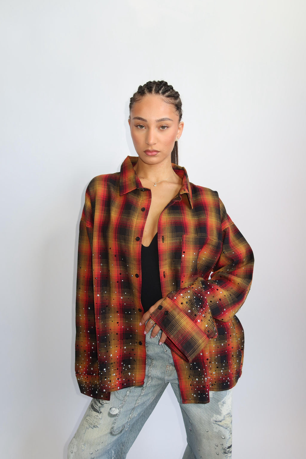 EXCLUSIVE CHECKED RHINESTONES SHIRT