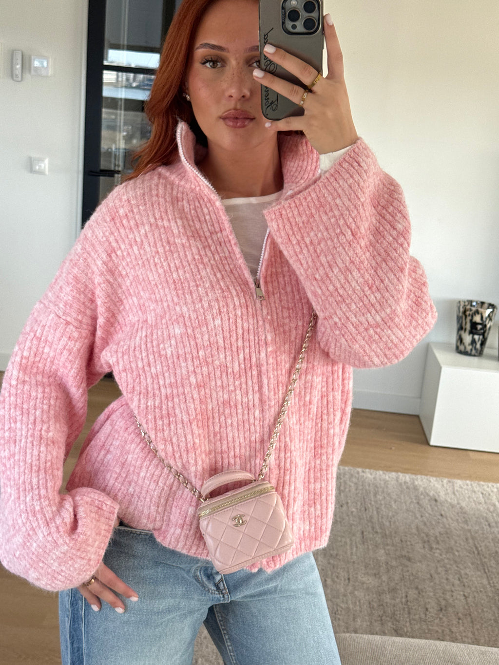ZIP CARDI PINK