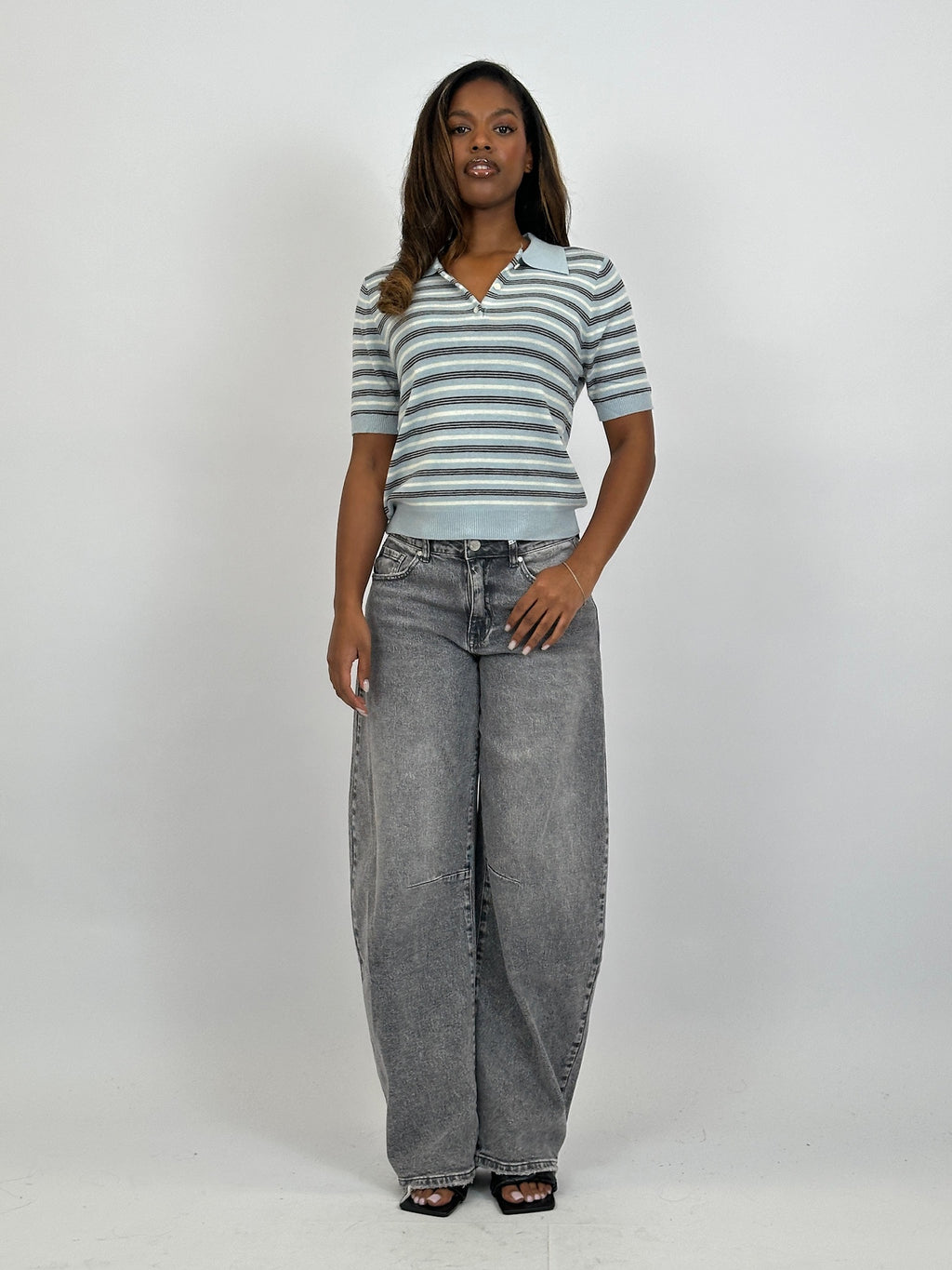 KNIT STRIPED POLO BABYBLUE