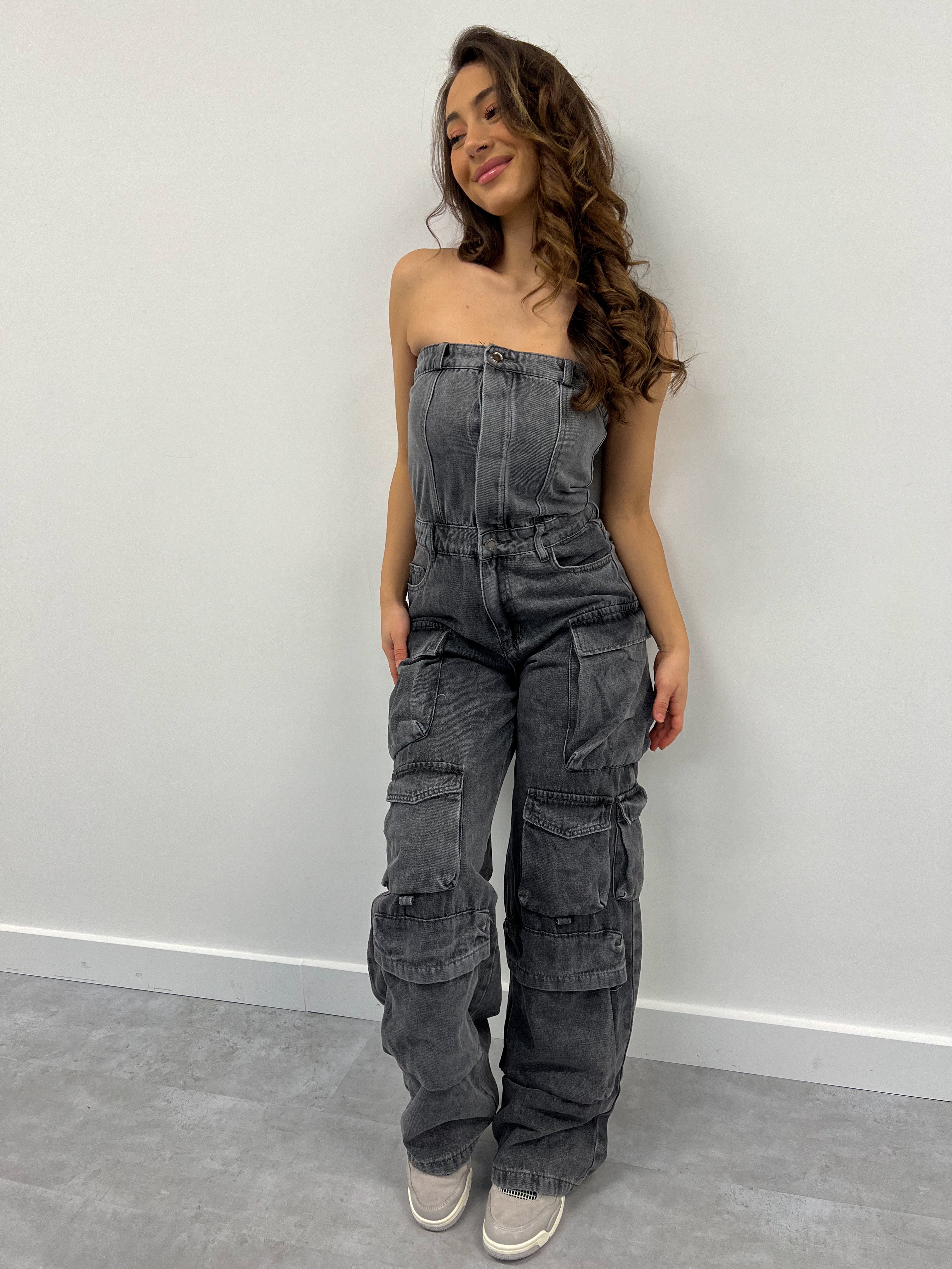 ATTICO INSPIRED DENIM JUMPSUIT DARK GREY