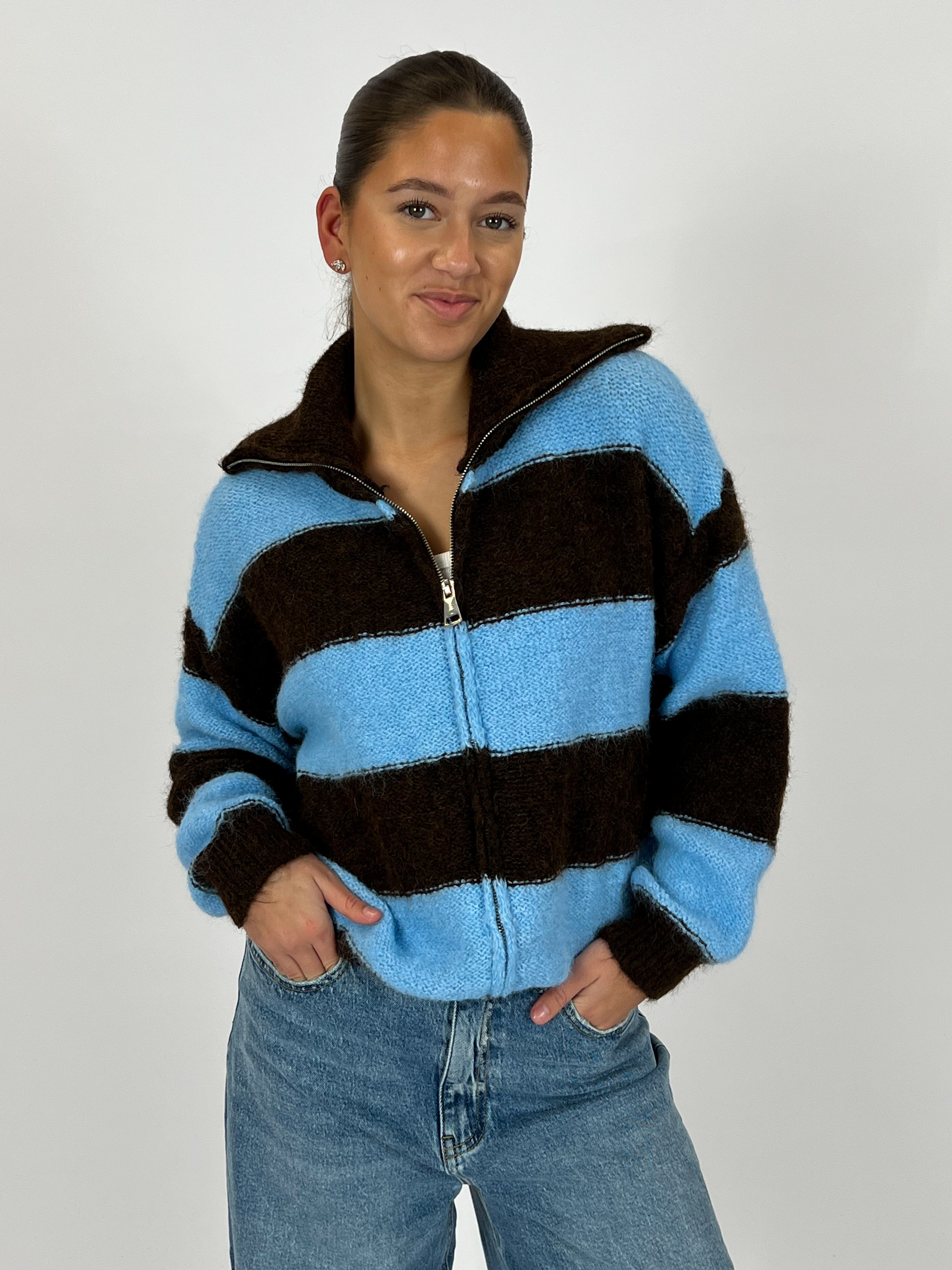 ZIP KNIT BLUE/CHOCO
