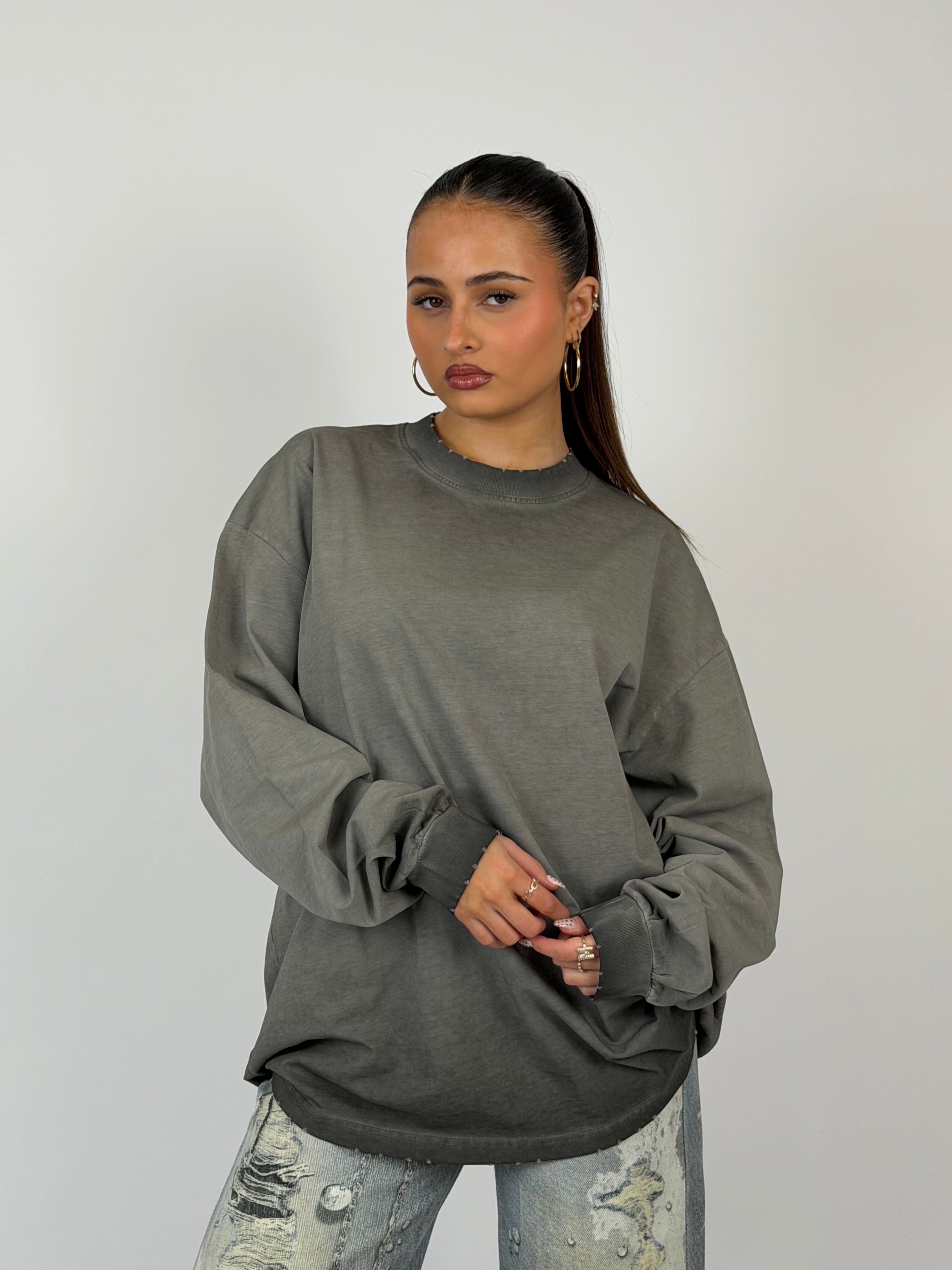 WASHED DISTRESSED LONGSLEEVE GREY
