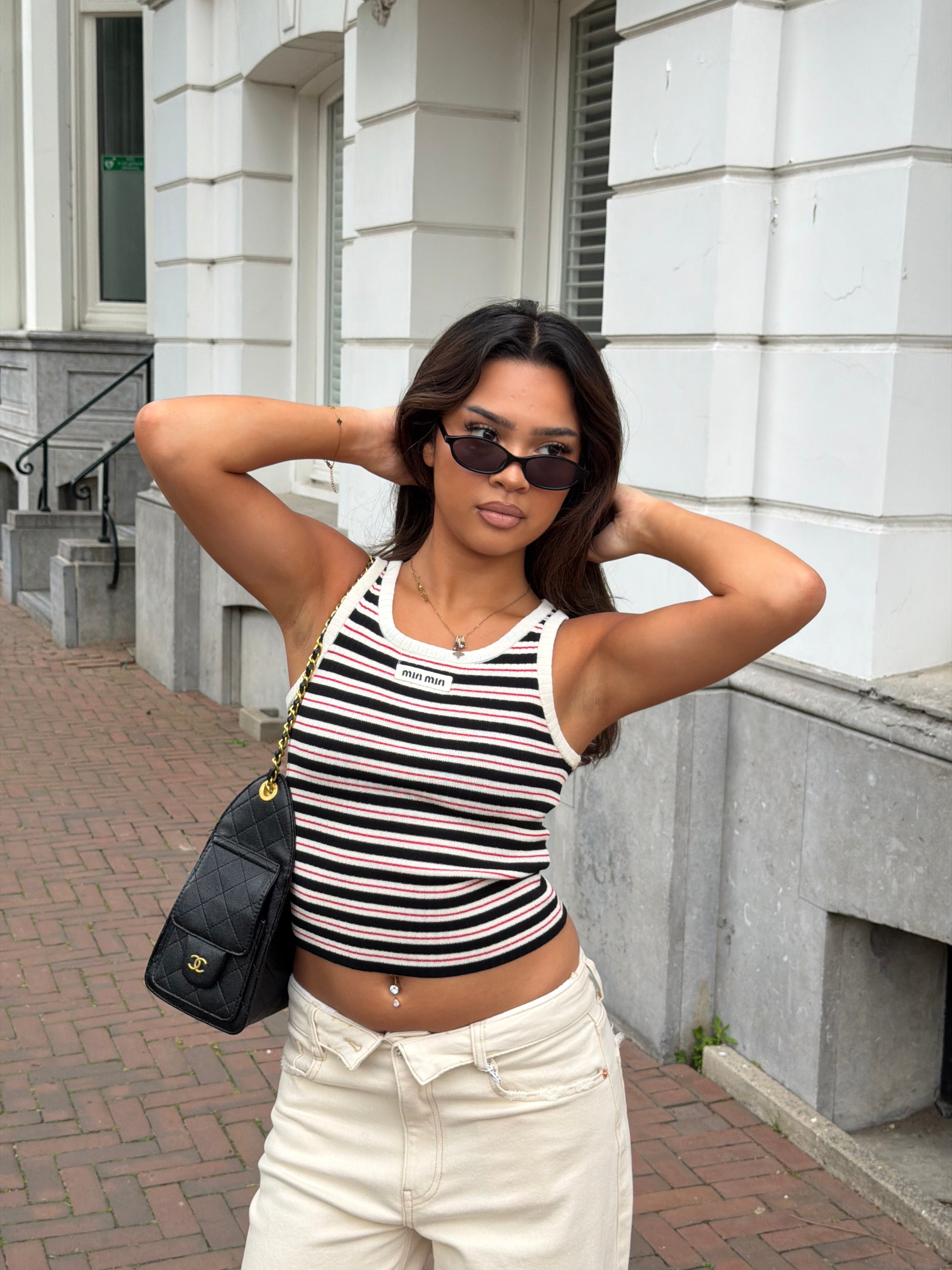MIMI CROCHET TANK BLACK/CREAM