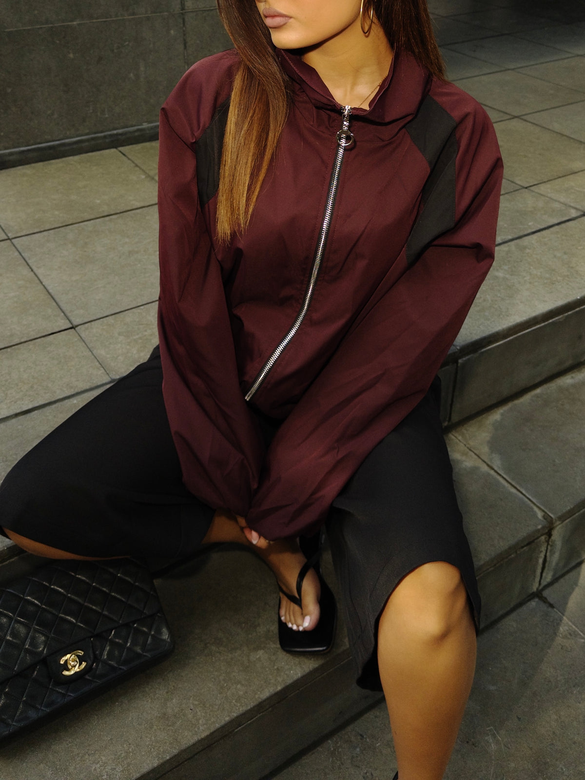 TWO TONE WINDBREAKER JACKET BORDEAUX