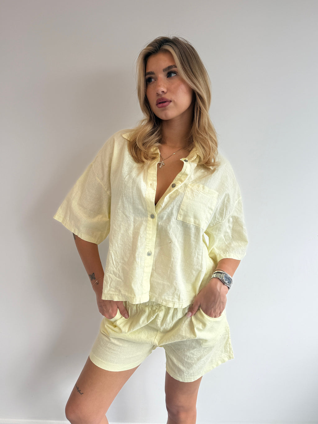 SHORT LINEN SET LEMON