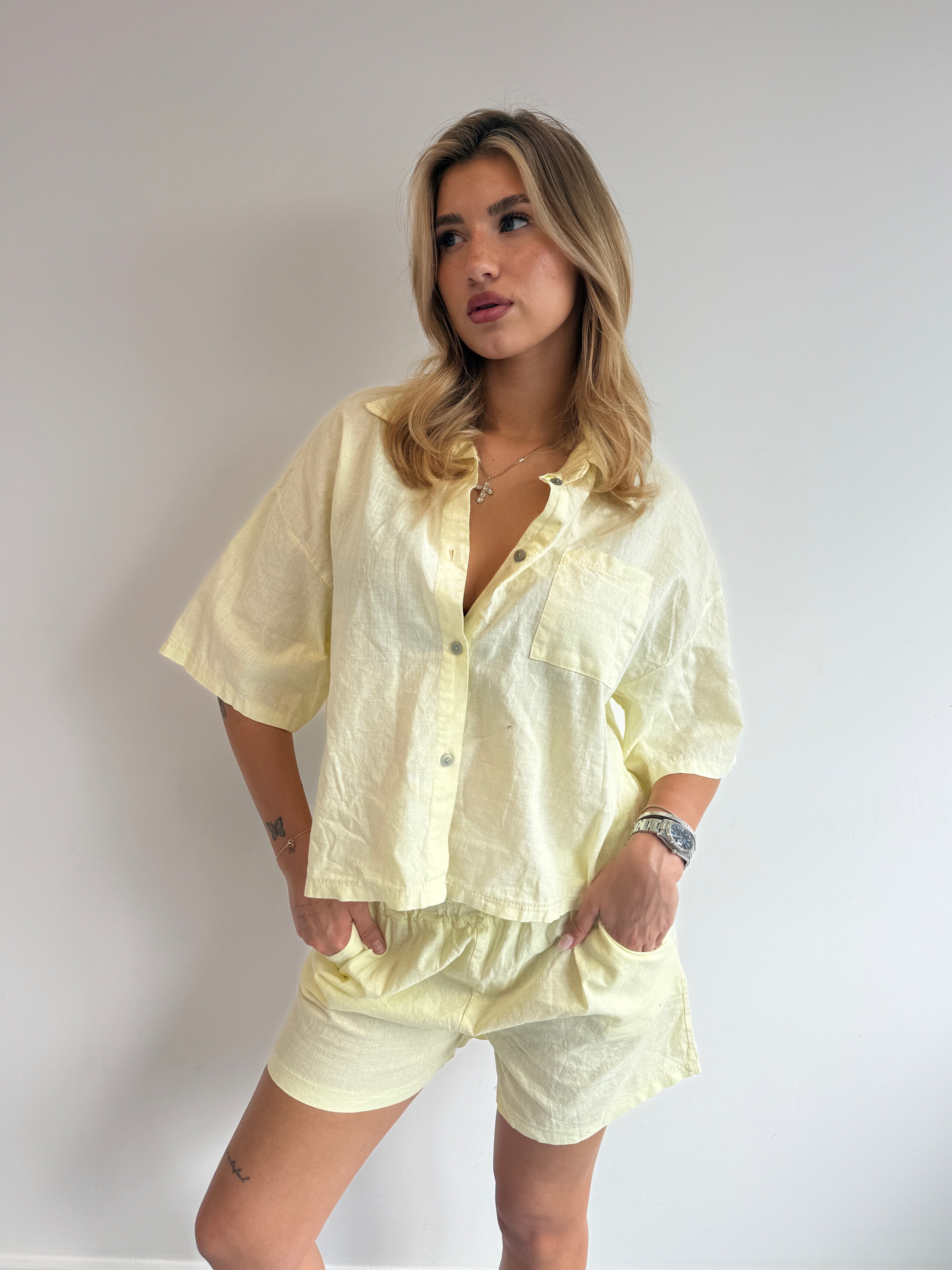 SHORT LINEN SET LEMON