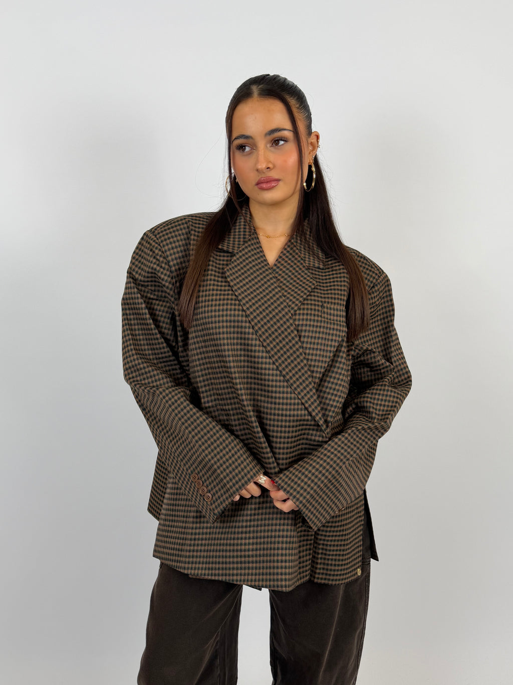 OVERSIZED BLOCKED DAD BLAZER CHOCO