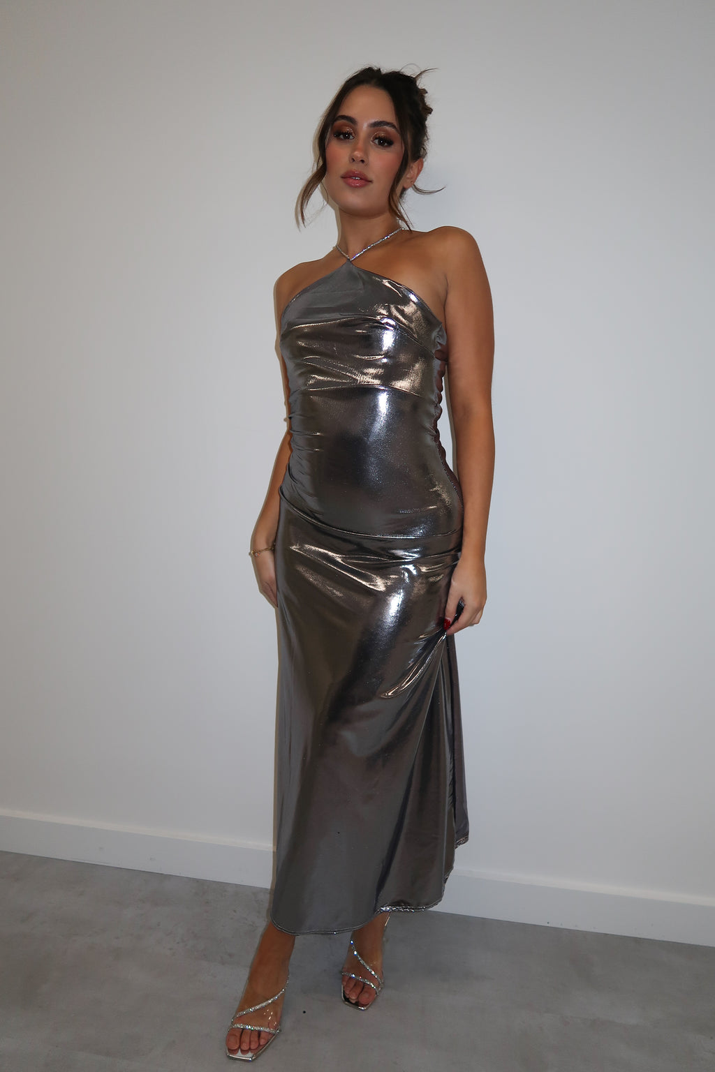 METALLIC CHAIN DRESS SILVER