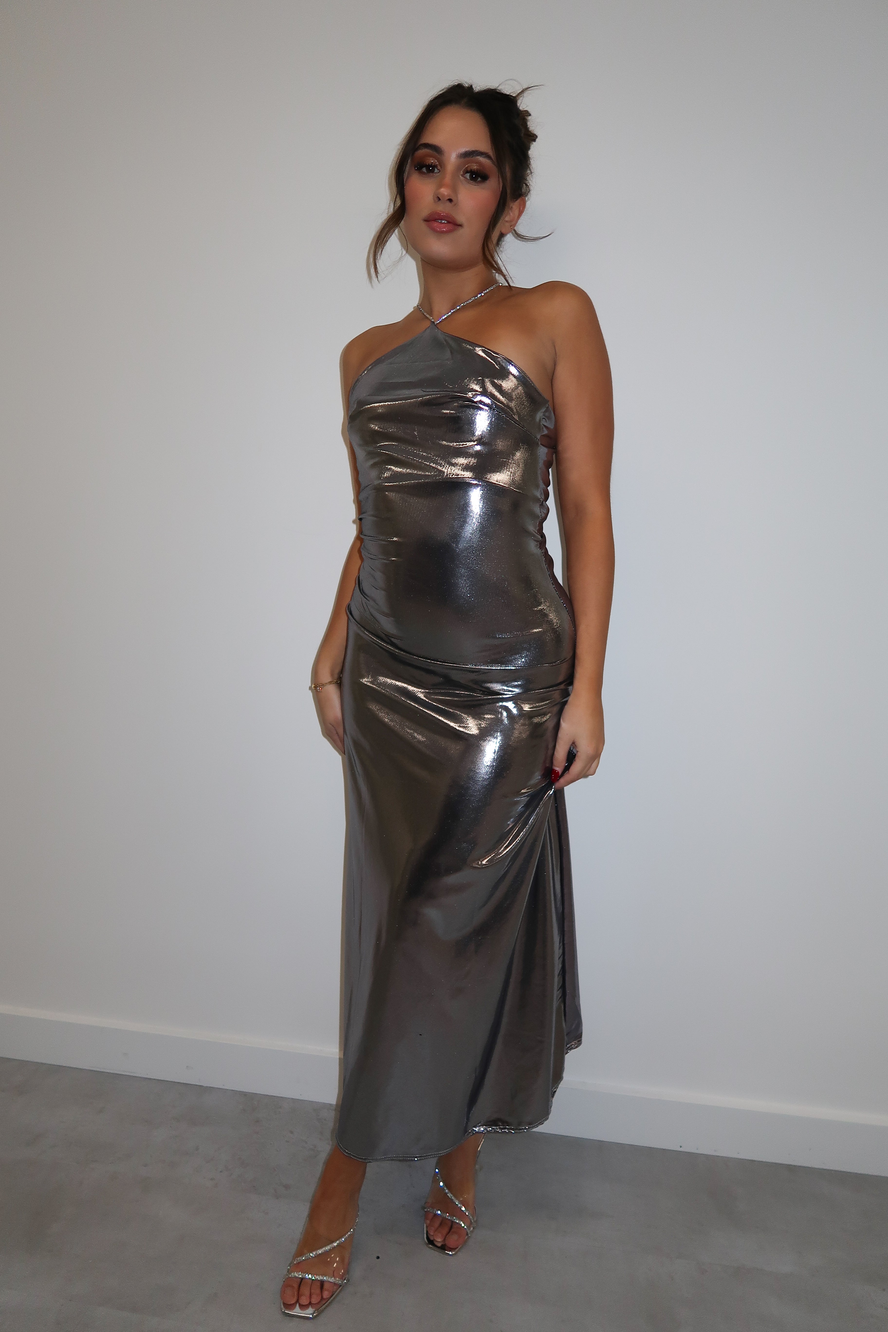 METALLIC CHAIN DRESS SILVER