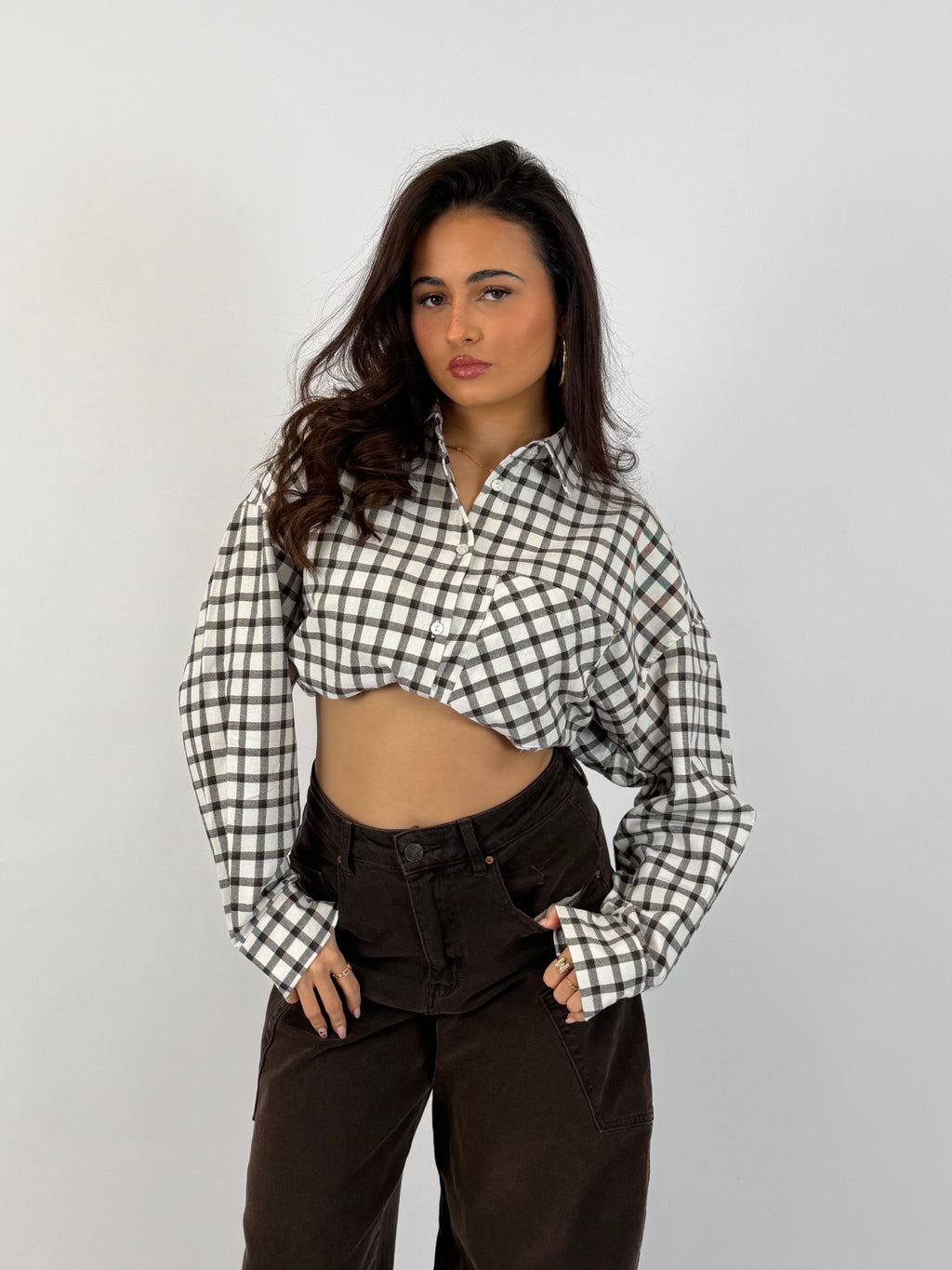 CHECKERED SHIRT WHITE/BROWN