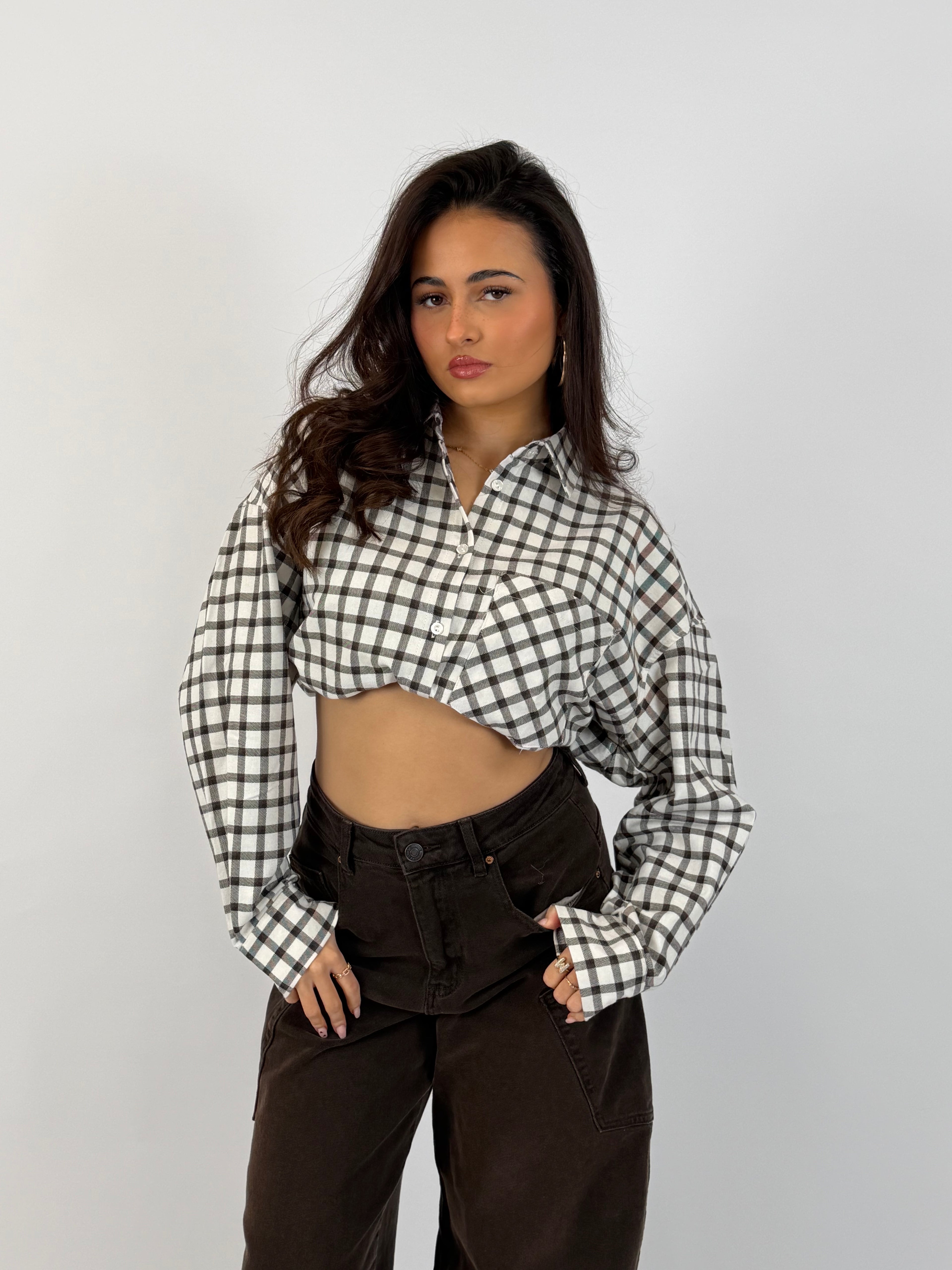 CHECKERED SHIRT WHITE/BROWN
