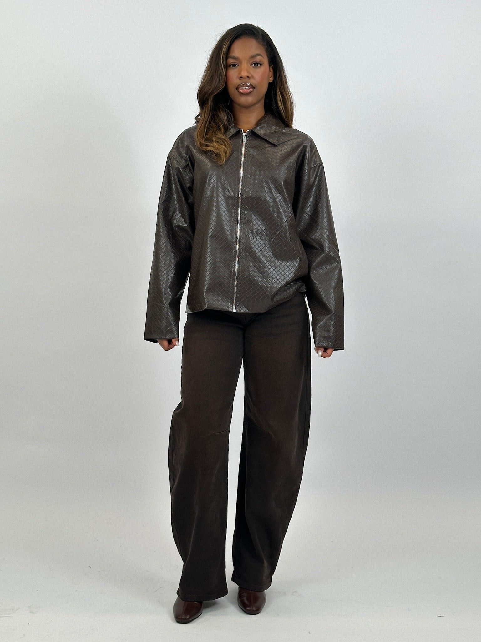 BRAIDED ZIP JACKET CHOCO