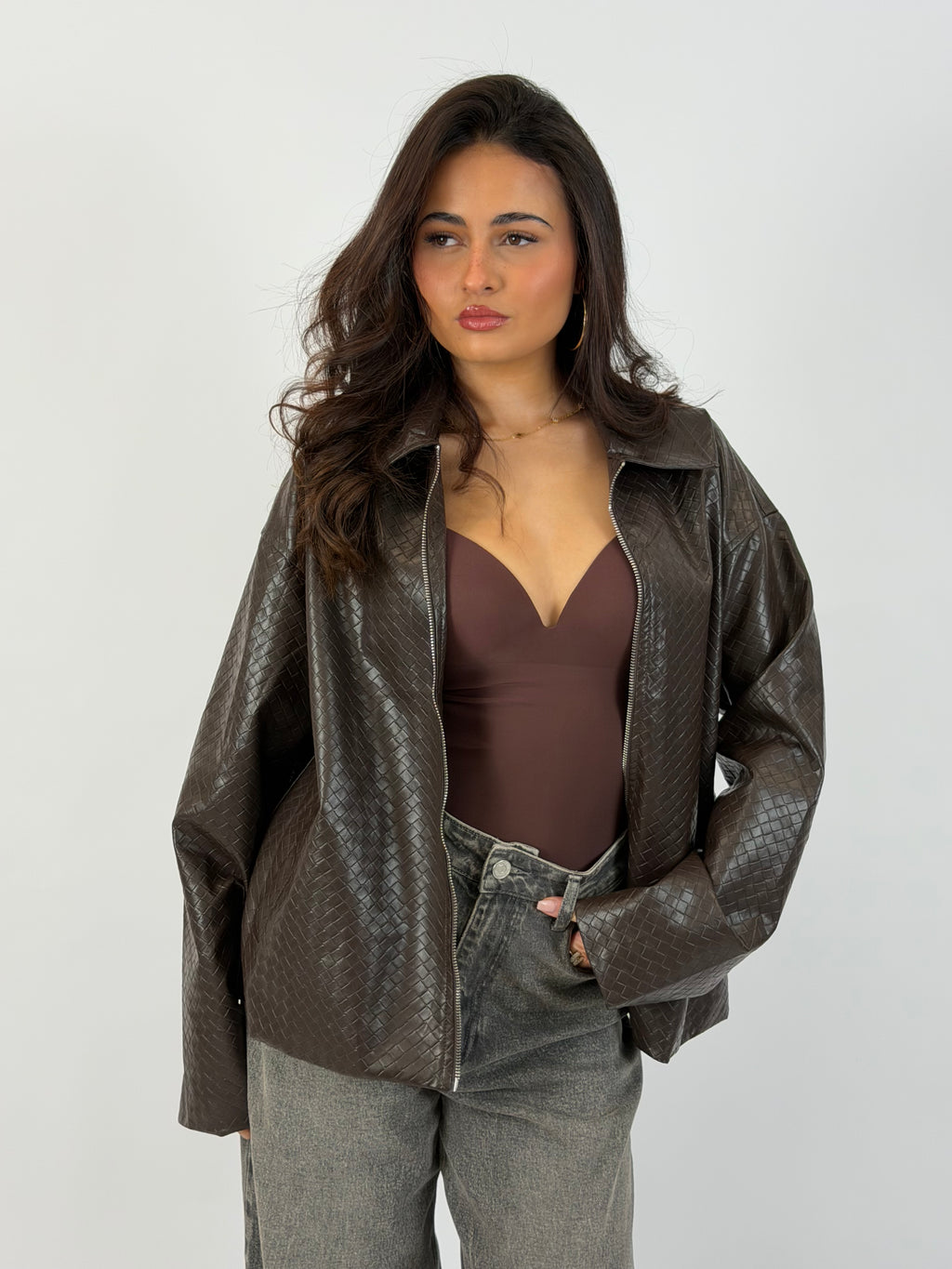 BRAIDED ZIP JACKET CHOCO