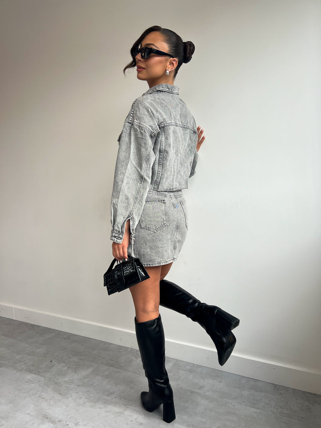 ATTICO INSPIRED GREY DENIM SKIRT