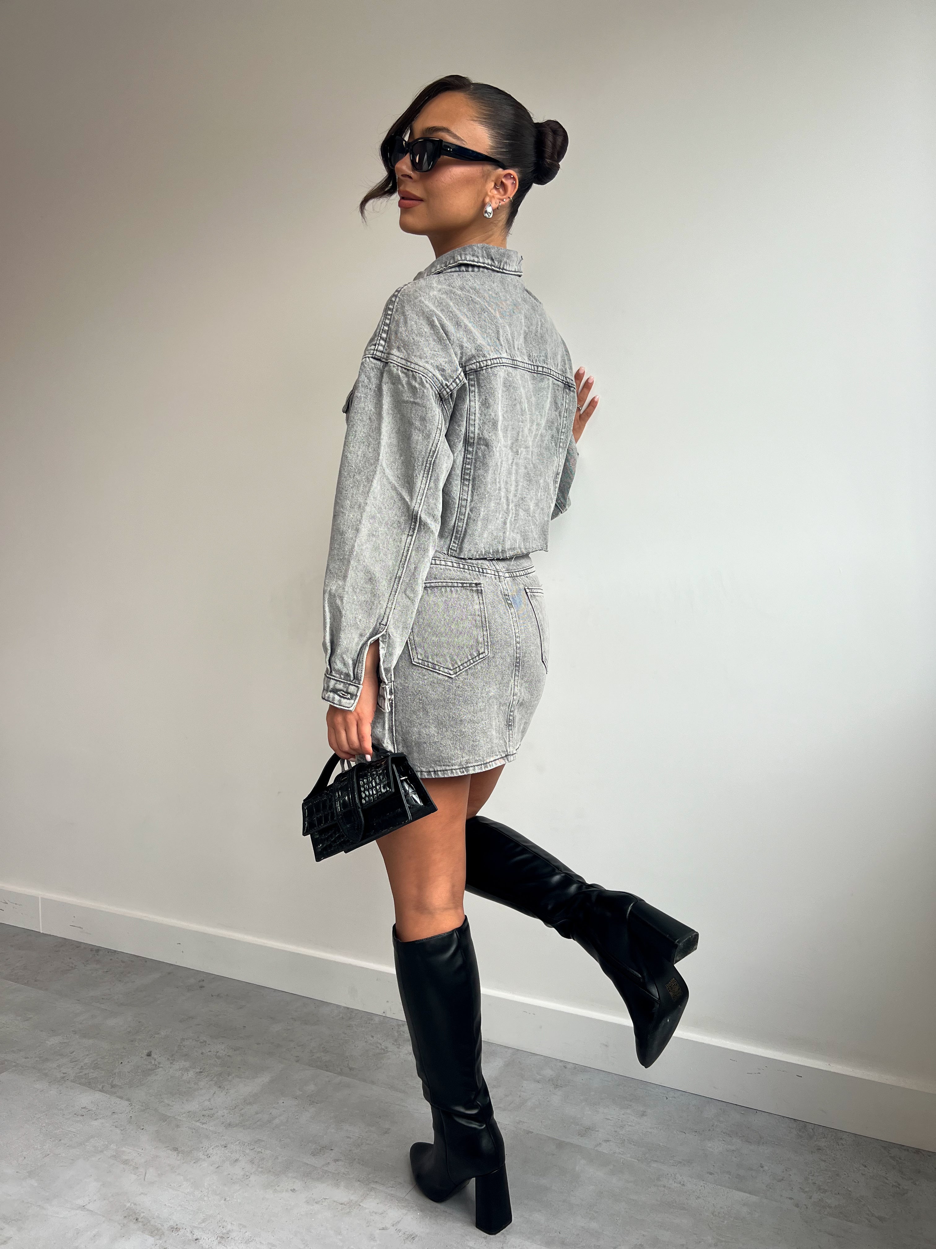 ATTICO INSPIRED GREY DENIM SKIRT