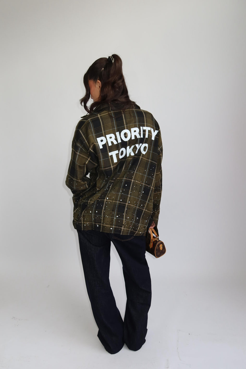 EXCLUSIVE CHECKED RHINESTONES SHIRT ARMY