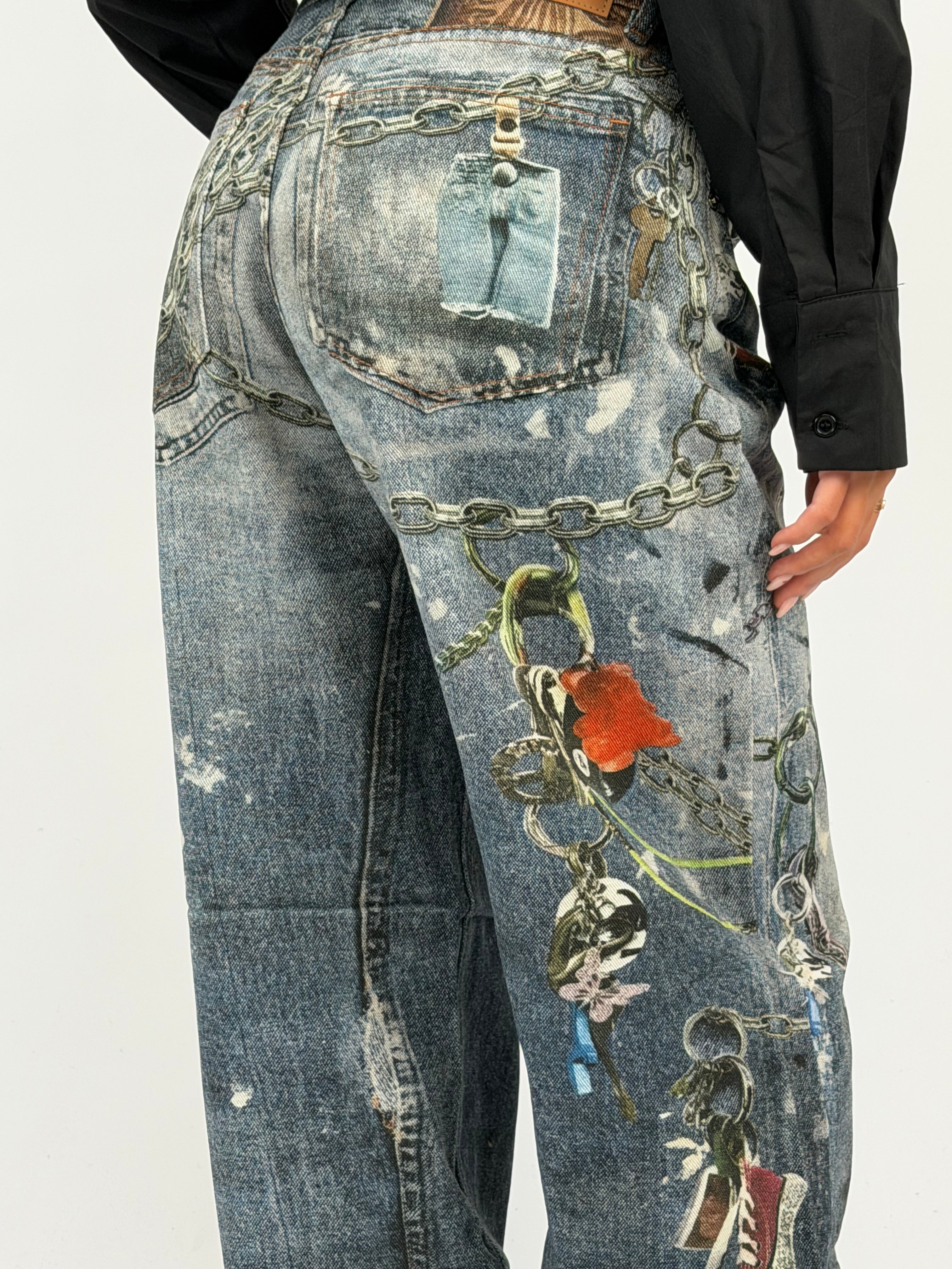 SPECIAL EDITION CHAIN JEANS BLUE/RED