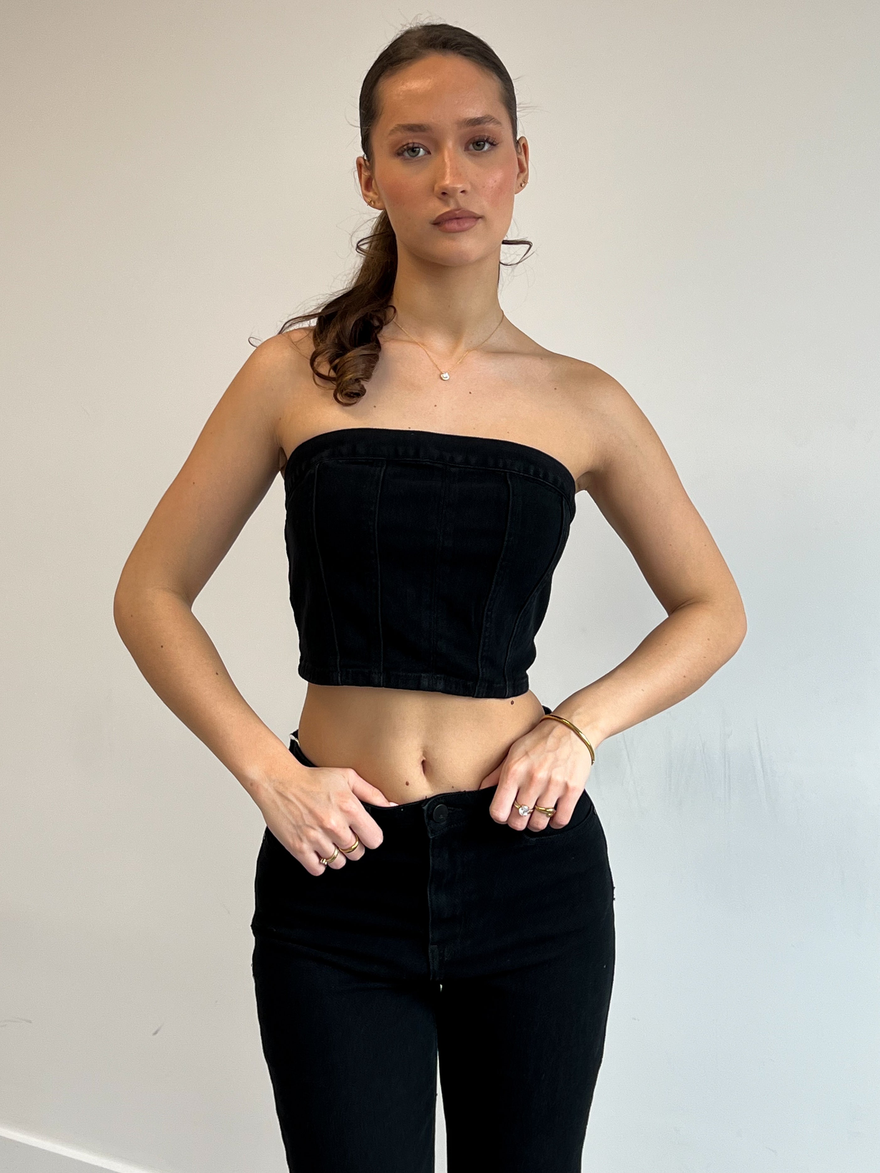 DENIM CORSET TOP BLACK
