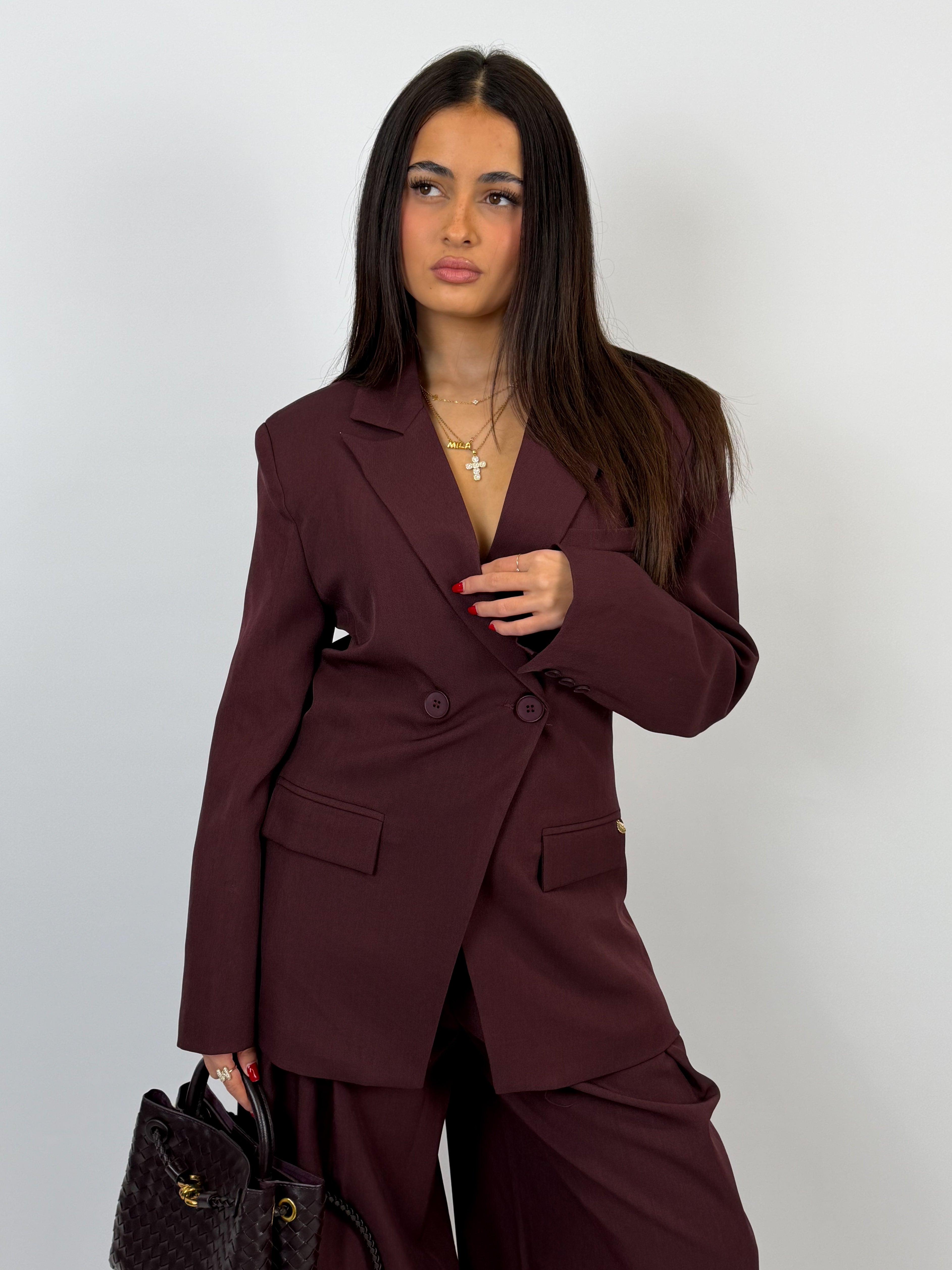 PREMIUM OVERLAP BLAZER PLUM