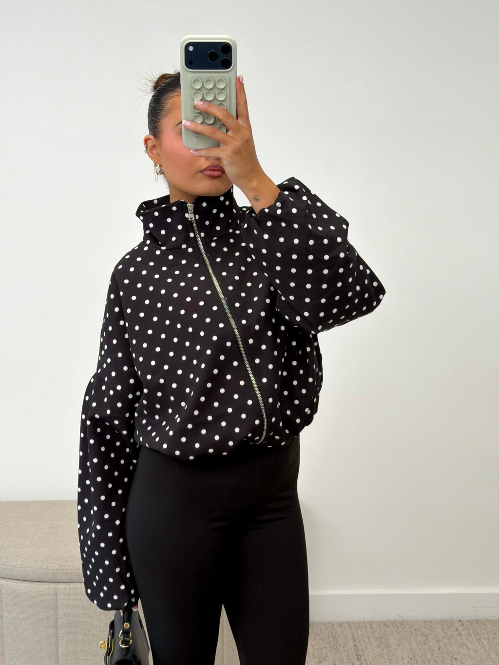 POLKA DOT BOMBER JACKET BLACK/WHITE
