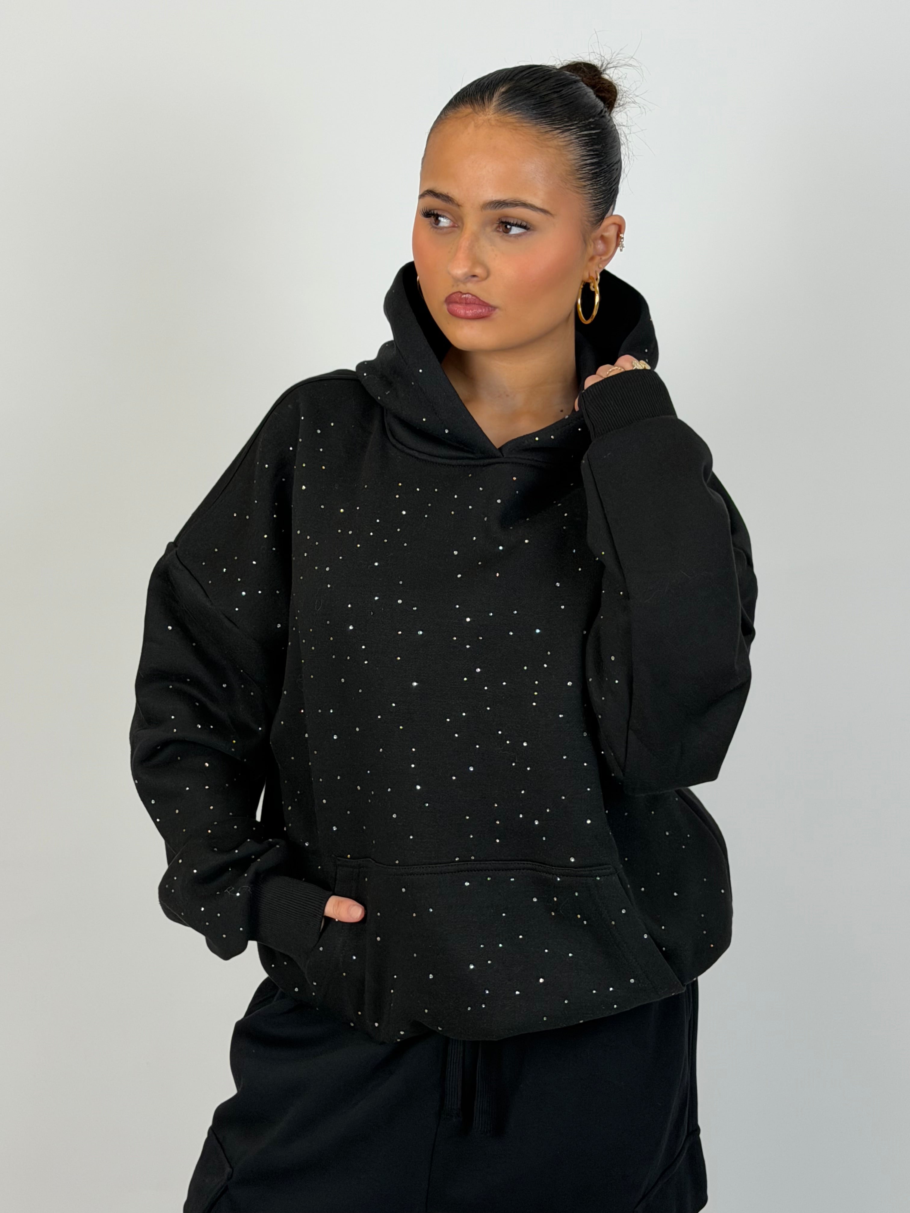 RHINESTONE HOODIE BLACK