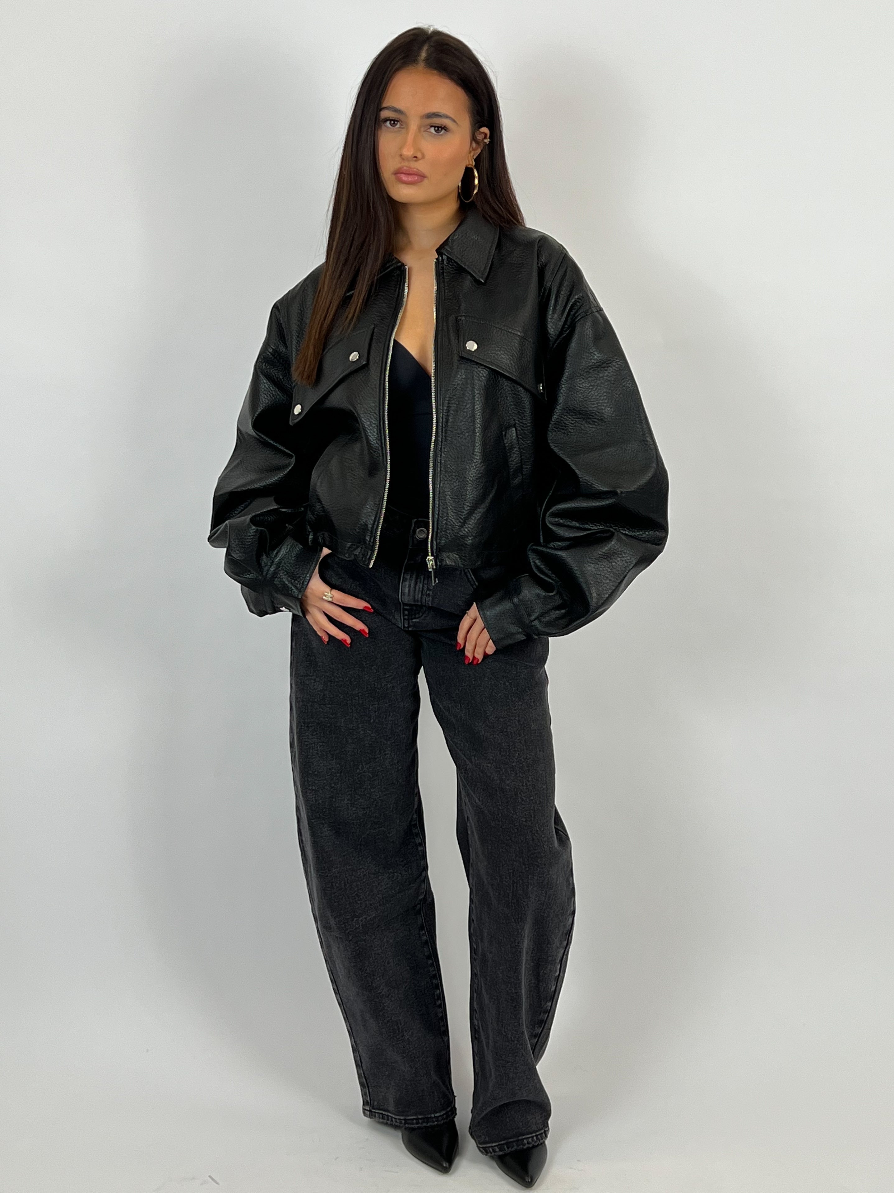 RHINESTONE BUM STRETCH WIDE LEG BLACK