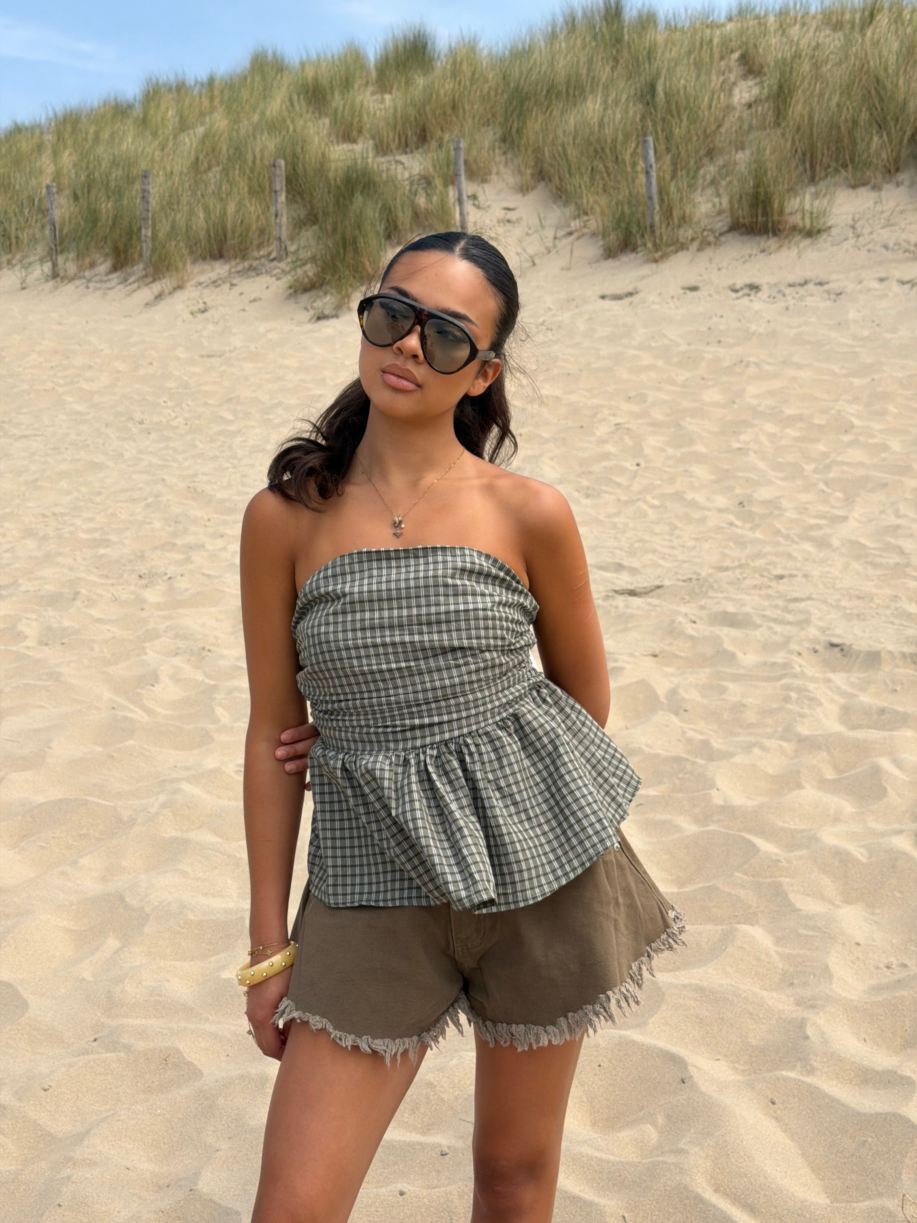 SIENNA STRAPLESS TOP ARMY