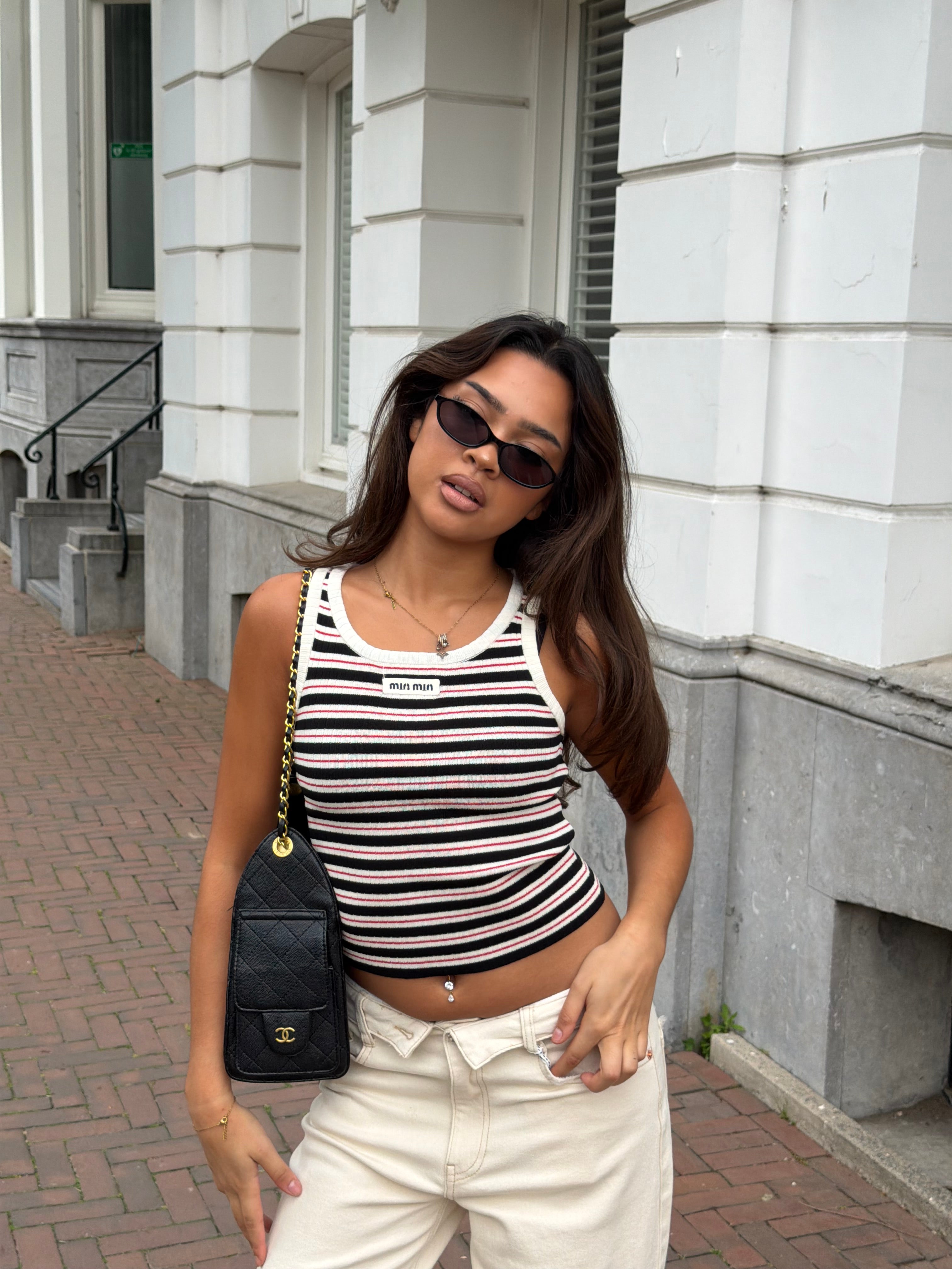 MIMI CROCHET TANK BLACK/CREAM