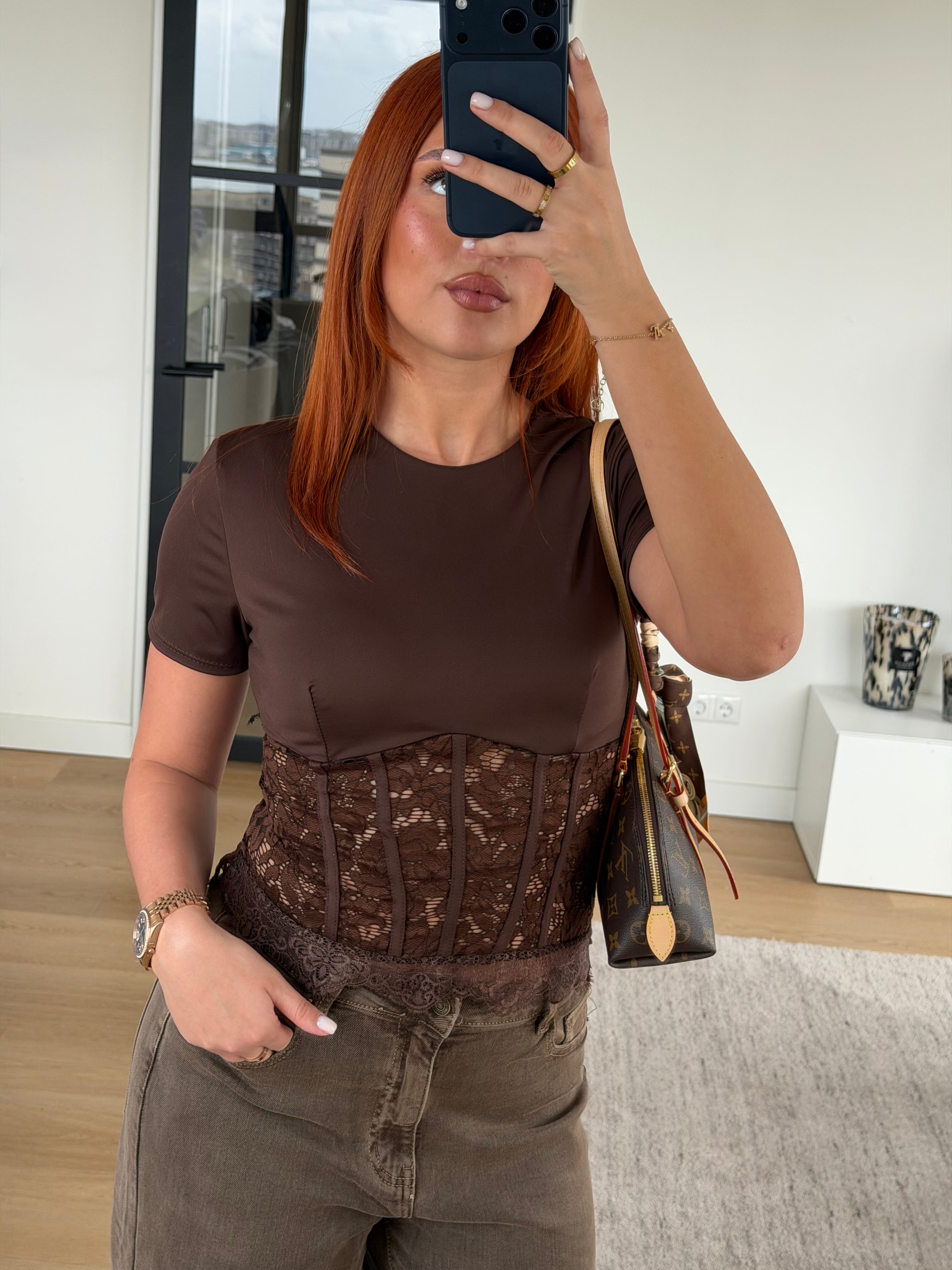 LACE CORSET TEE CHOCO