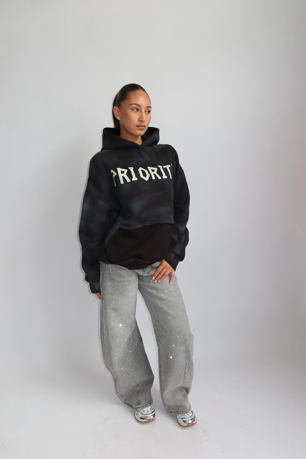 PRIORITY WASHED TAPE HOODIE CHARCOAL