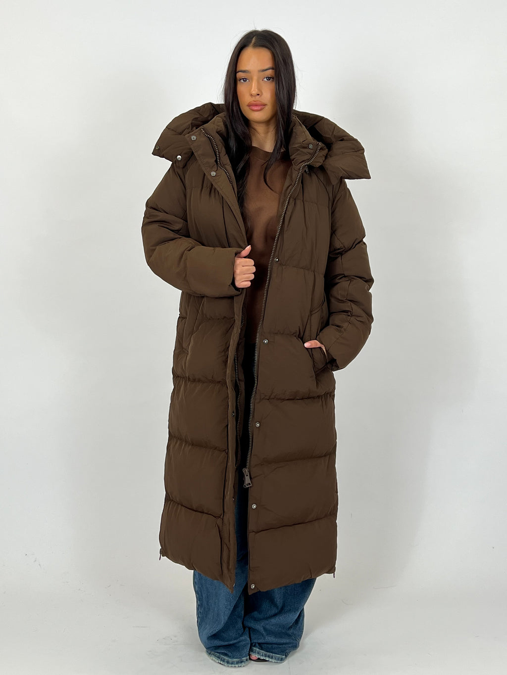 LONG ZIPPER PUFFER COAT CHOCO 7580