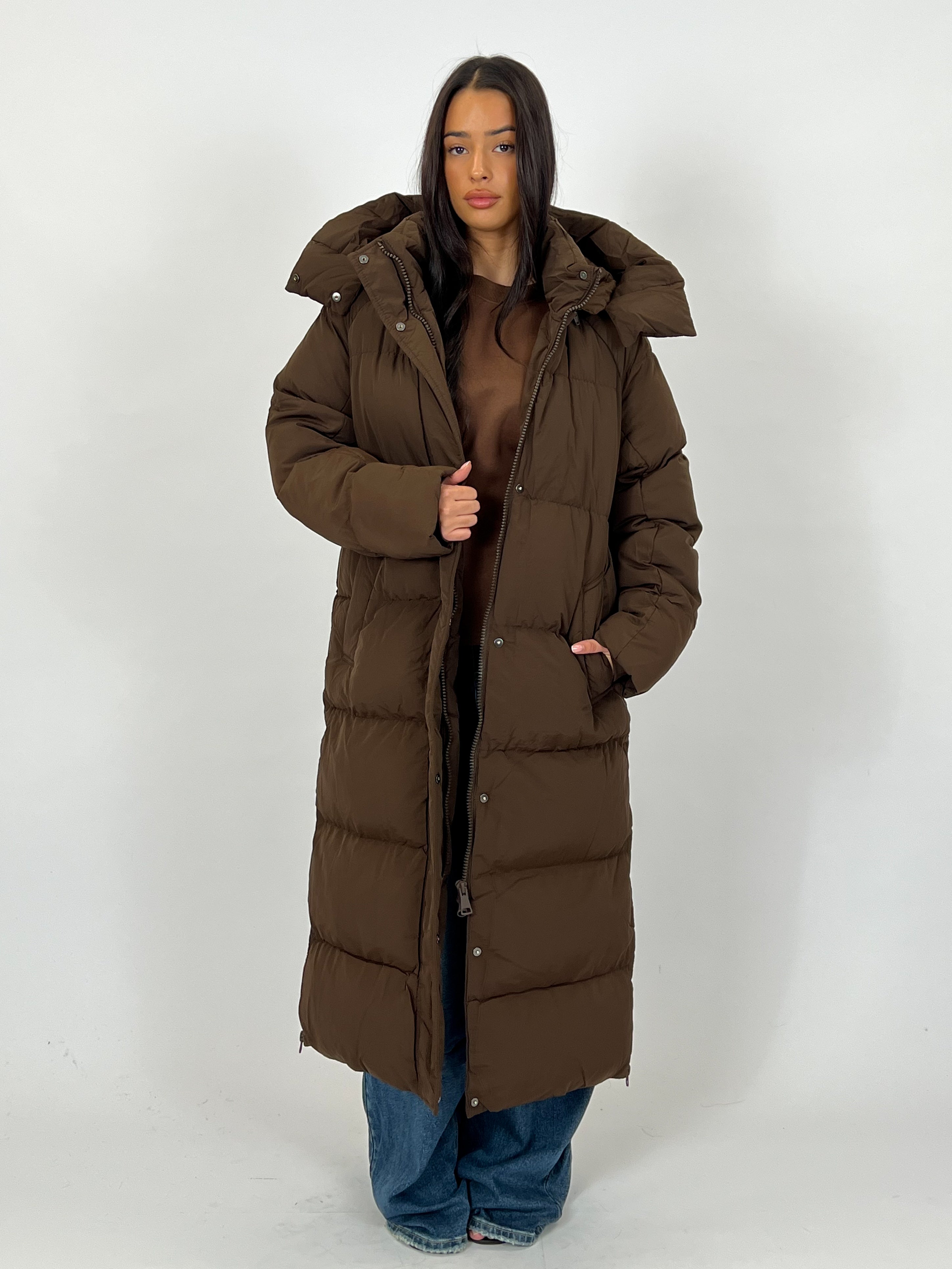 LONG ZIPPER PUFFER COAT CHOCO 7580