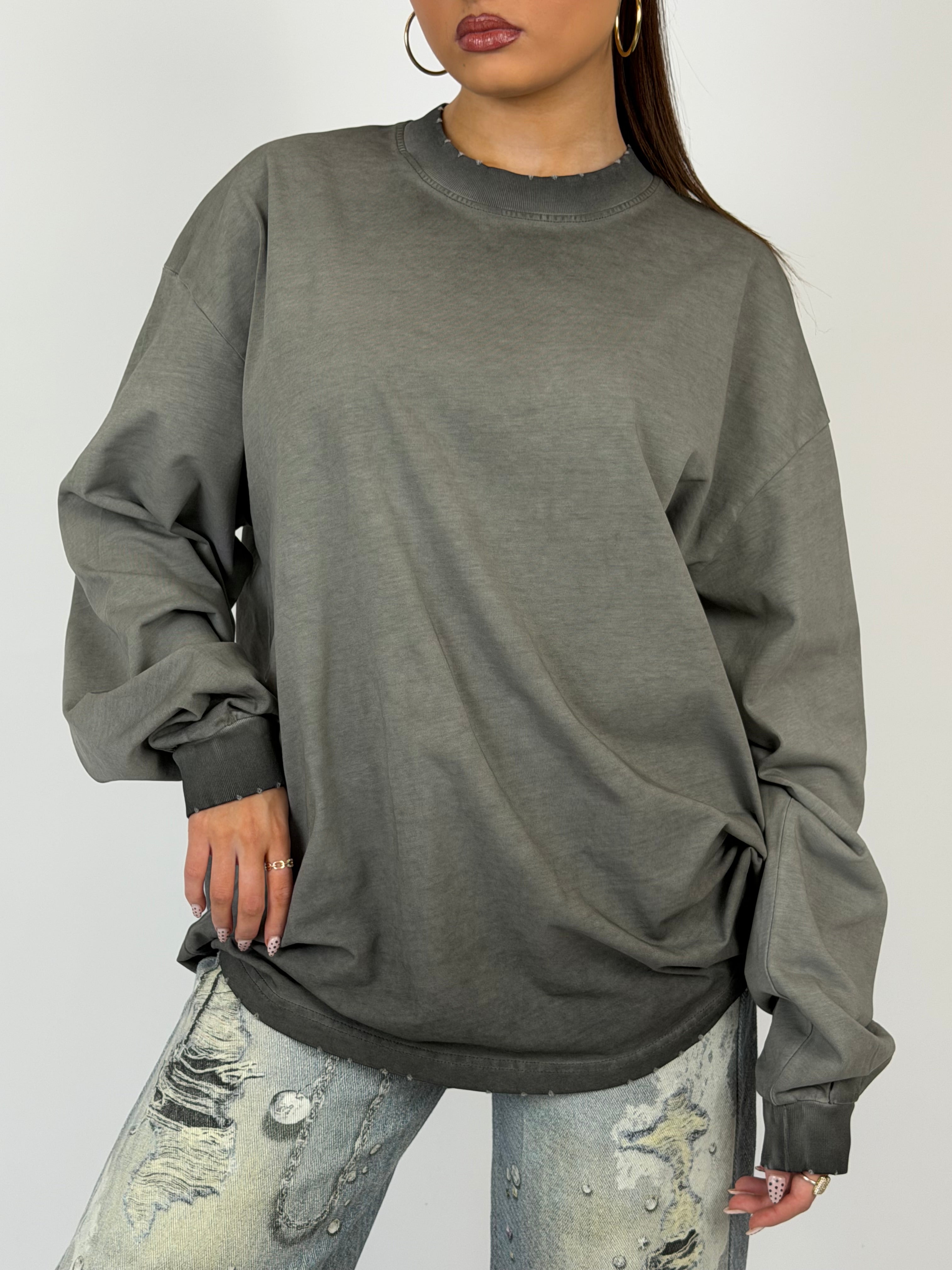WASHED DISTRESSED LONGSLEEVE GREY