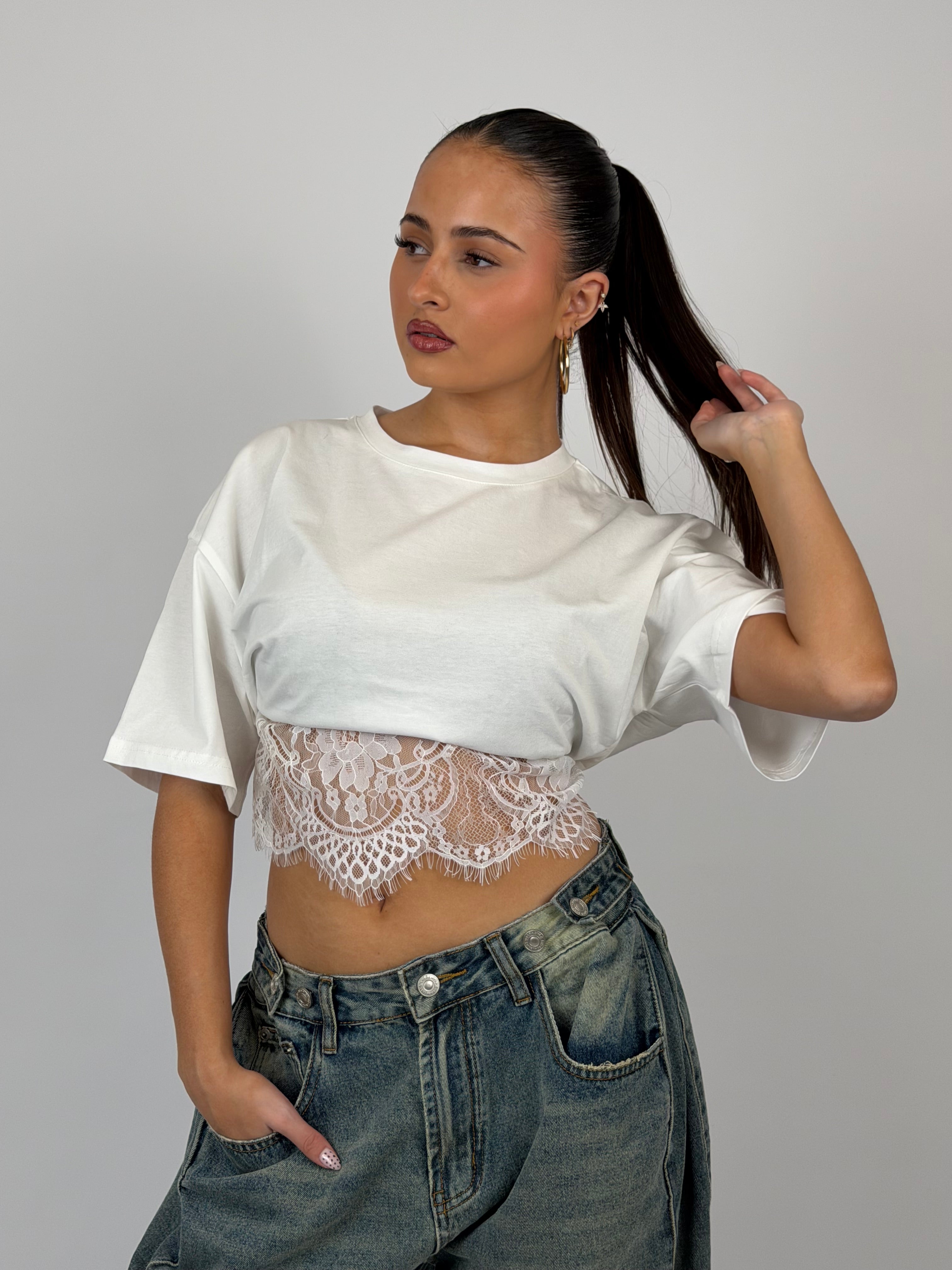 LOLA LACE 2 IN 1 TEE WHITE