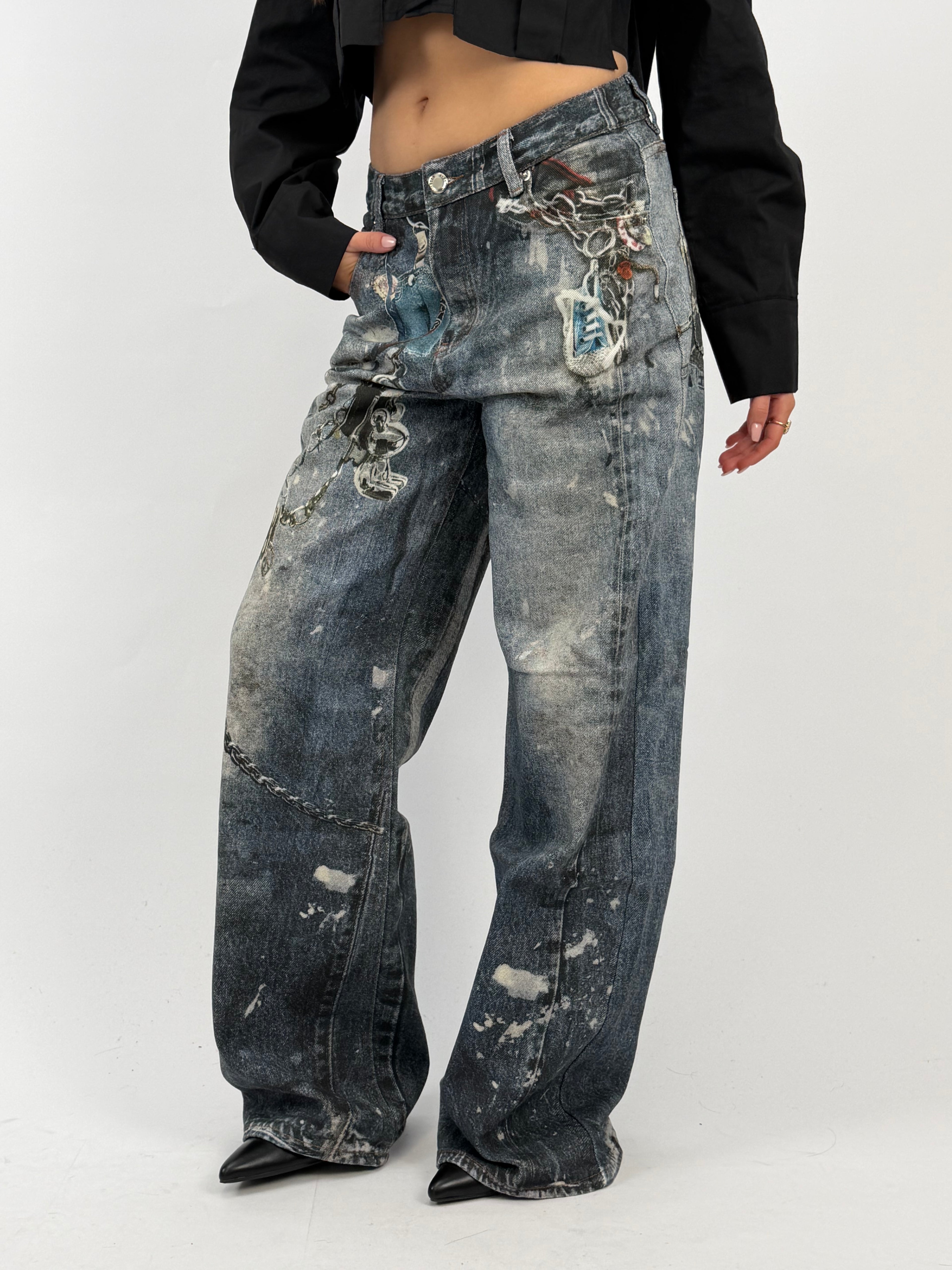 SPECIAL EDITION CHAIN JEANS BLUE/RED