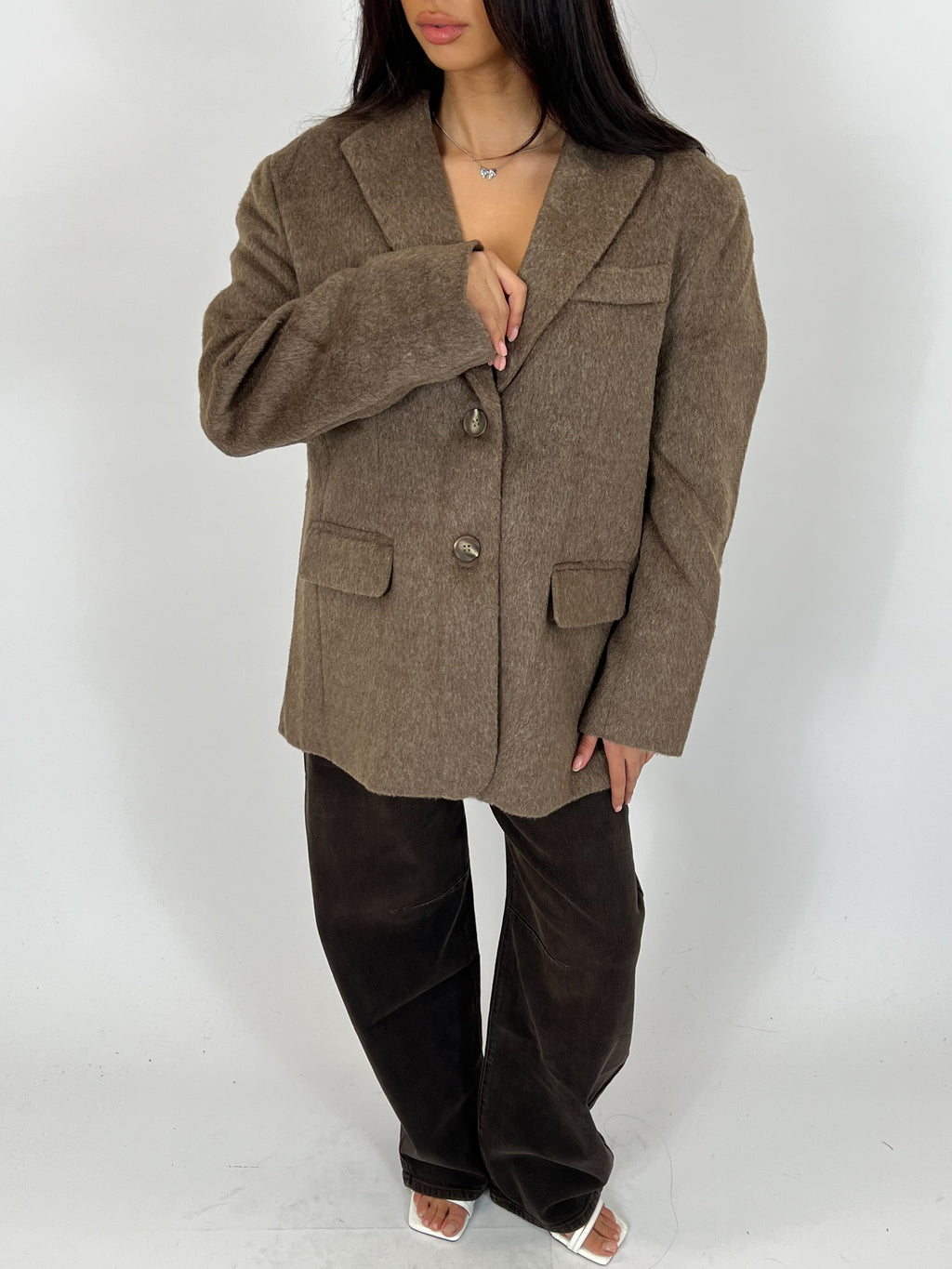 BIG FLUFFY BLAZER TAUPE/BROWN
