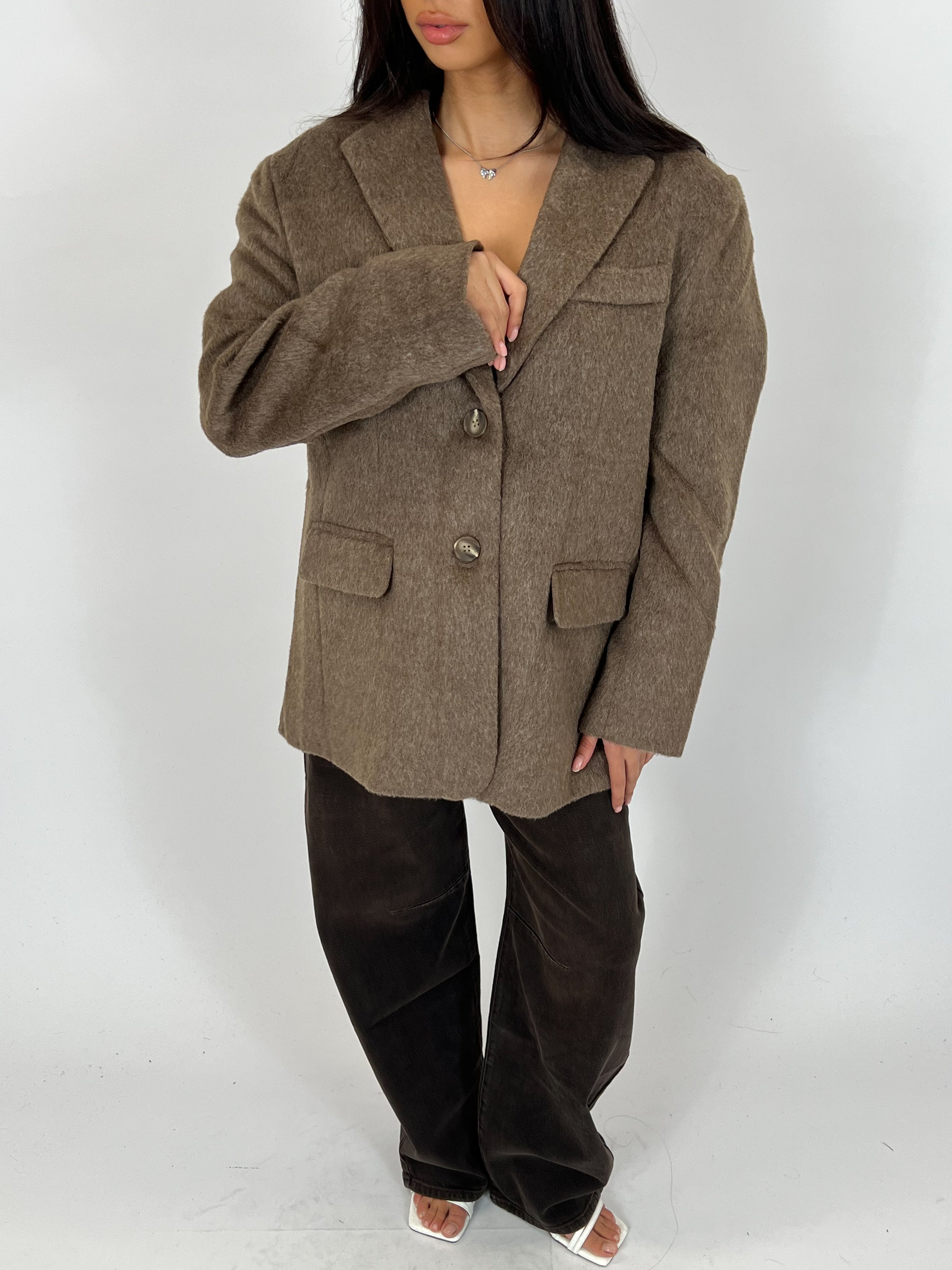 BIG FLUFFY BLAZER TAUPE/BROWN
