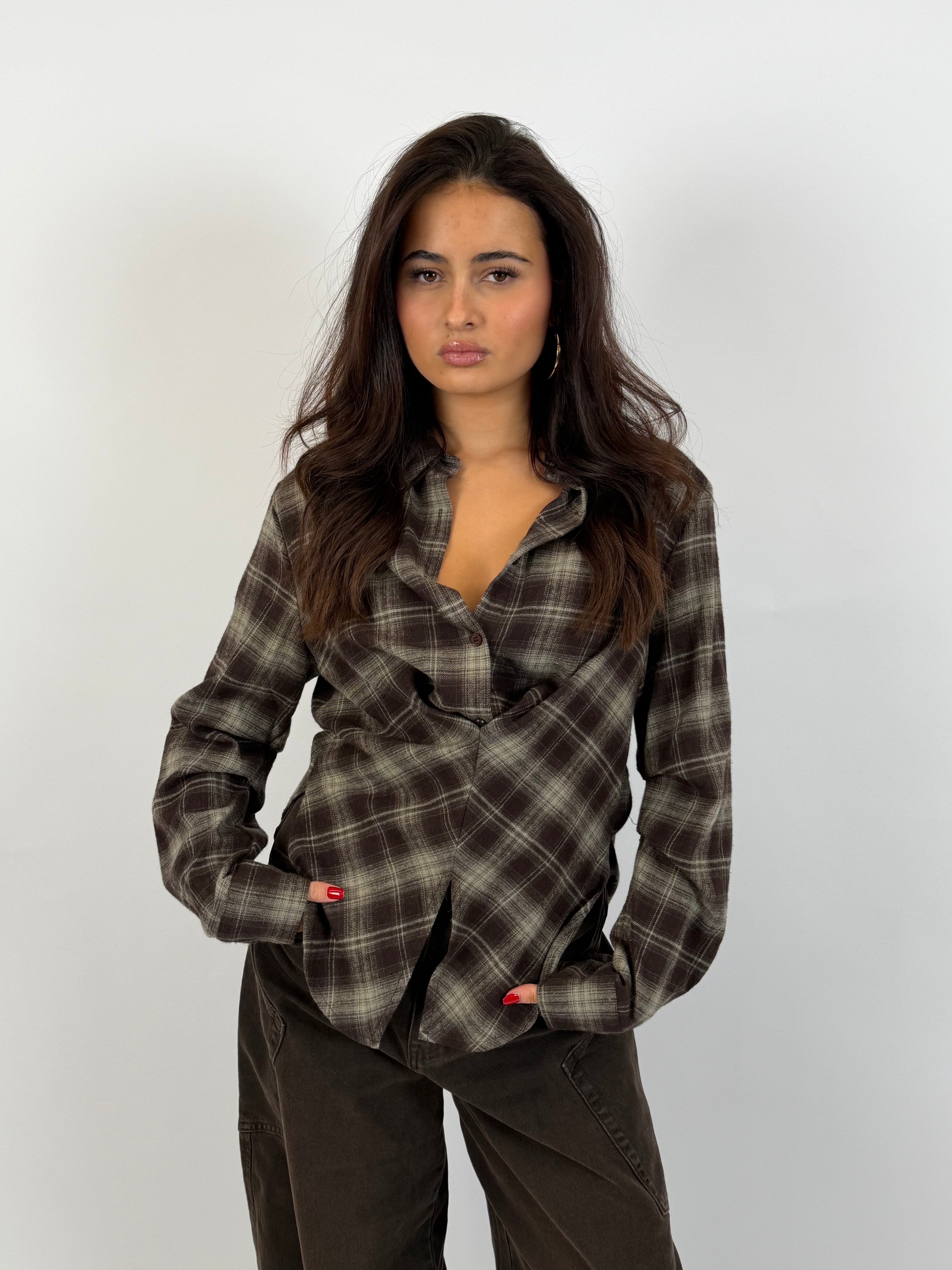 SNATCHED CHECK BLOUSE BROWN