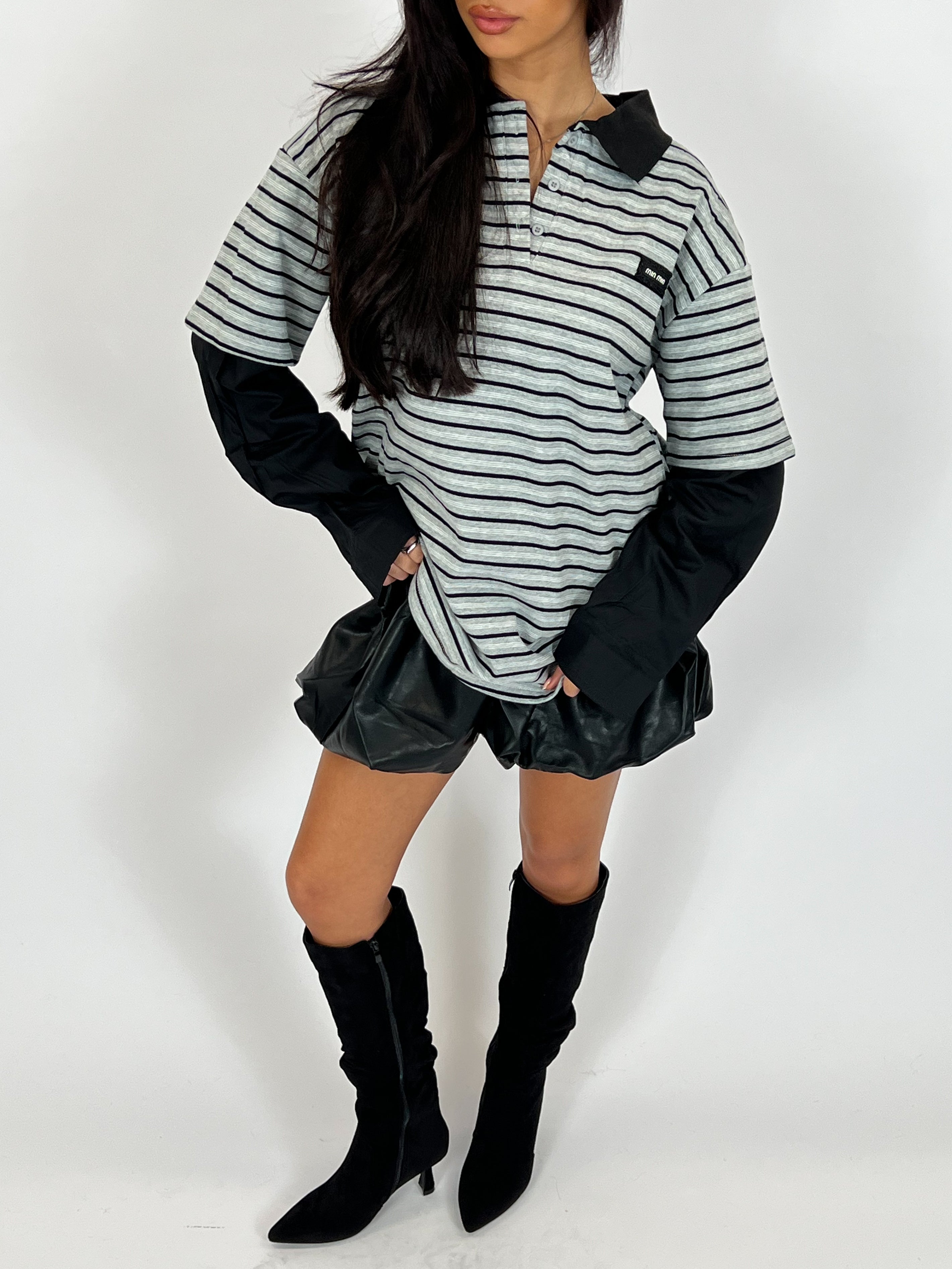 MIMI INSPIRED SHIRT LONGSLEEVE GREY/BLACK